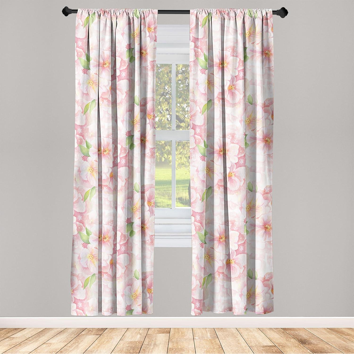 imageAmbesonne Floral Boho Curtains Dreamy Autumn Time Flowers Pattern with Romantic Aura Neutral Art Window Treatments 2 Panel Set for Living Room Bedroom Pair of 28quot x 95quot Pale Pink Coral WhitePale Pink Lime Green