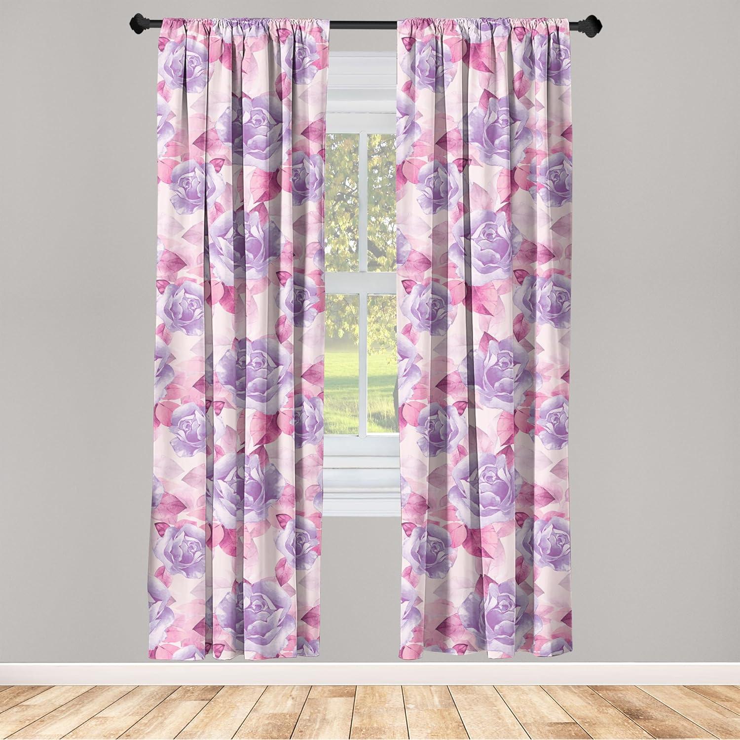 imageAmbesonne Floral Boho Curtains Dreamy Autumn Time Flowers Pattern with Romantic Aura Neutral Art Window Treatments 2 Panel Set for Living Room Bedroom Pair of 28quot x 95quot Pale Pink Coral WhiteMagenta Blue Violet Blush