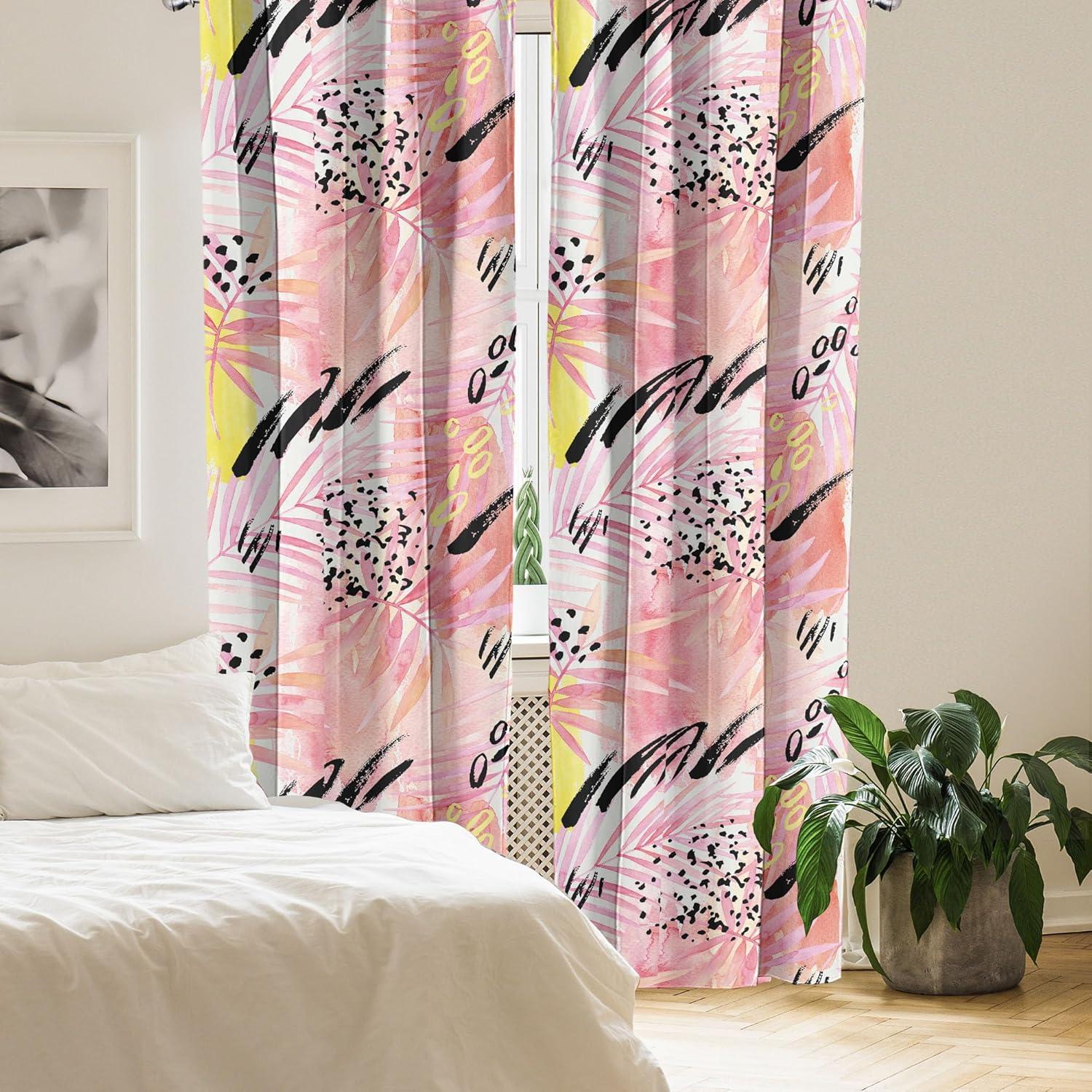 imageAmbesonne Floral Boho Curtains Dreamy Autumn Time Flowers Pattern with Romantic Aura Neutral Art Window Treatments 2 Panel Set for Living Room Bedroom Pair of 28quot x 95quot Pale Pink Coral WhitePale Pink Yellow Coral
