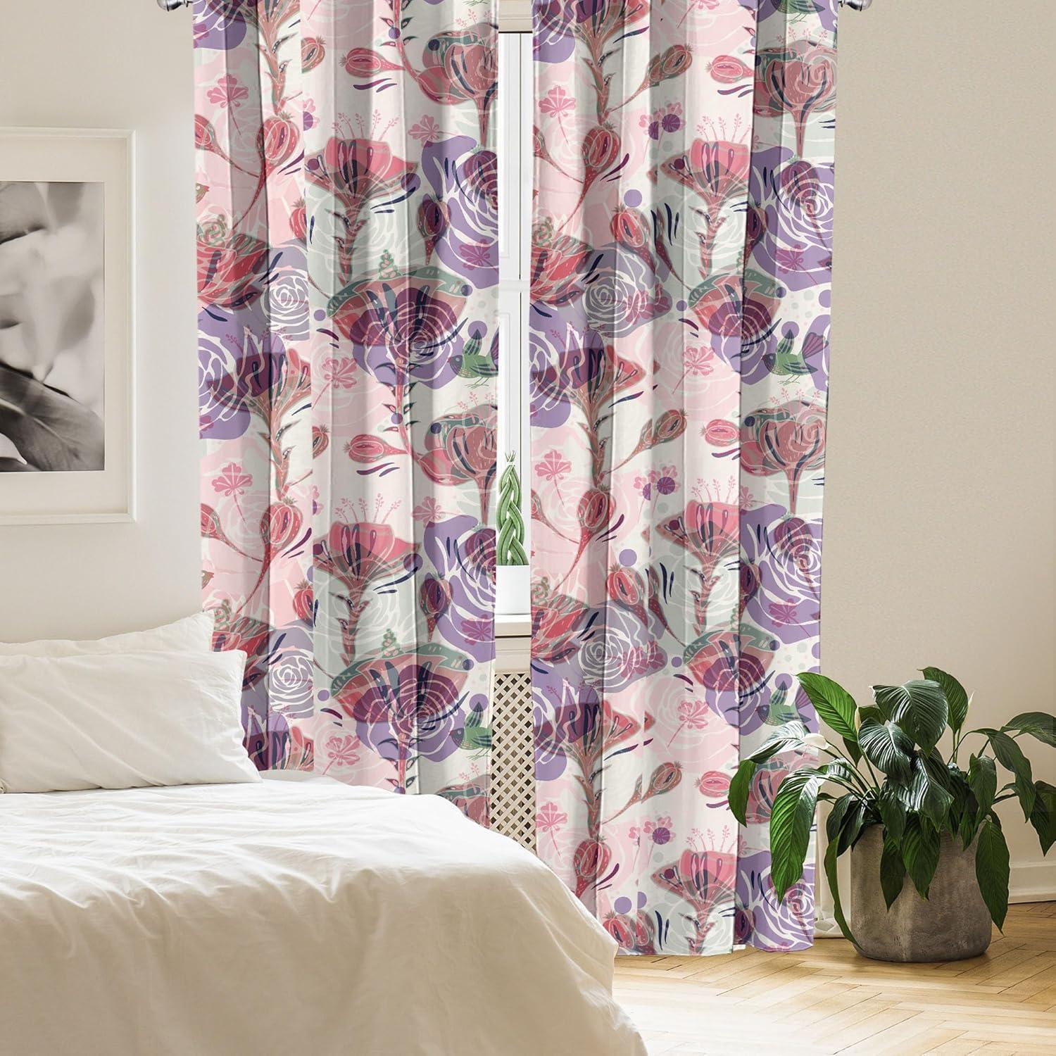 imageAmbesonne Floral Boho Curtains Dreamy Autumn Time Flowers Pattern with Romantic Aura Neutral Art Window Treatments 2 Panel Set for Living Room Bedroom Pair of 28quot x 95quot Pale Pink Coral WhitePale Pink Coral