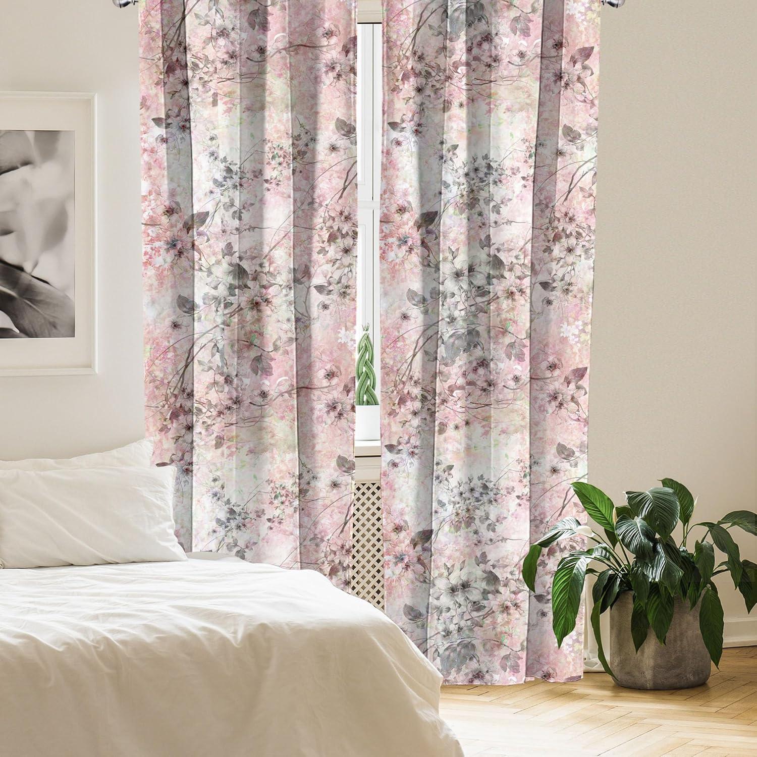 imageAmbesonne Floral Boho Curtains Dreamy Autumn Time Flowers Pattern with Romantic Aura Neutral Art Window Treatments 2 Panel Set for Living Room Bedroom Pair of 28quot x 95quot Pale Pink Coral WhiteDark Warm Taupe and Pink