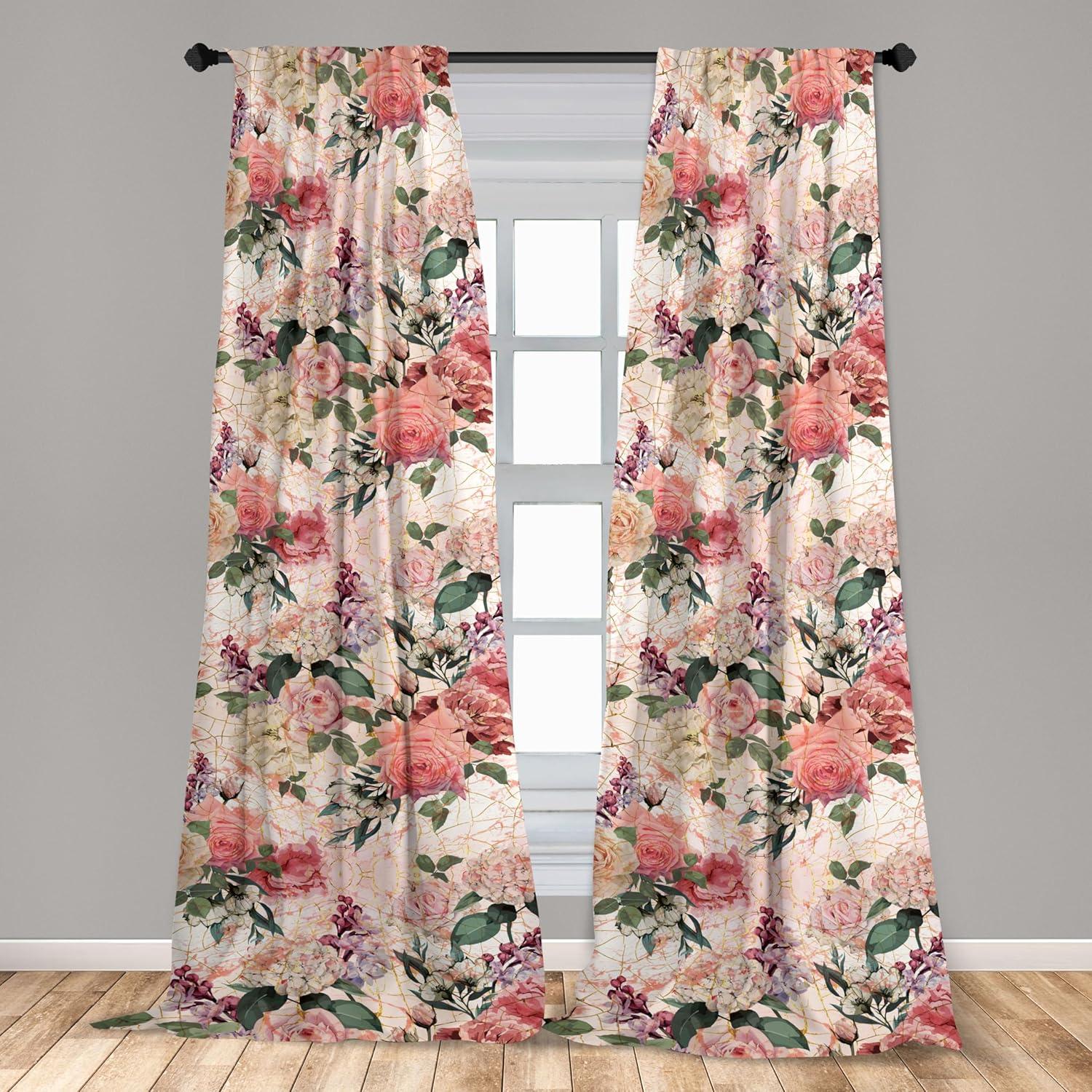 imageAmbesonne Floral Boho Curtains Dreamy Autumn Time Flowers Pattern with Romantic Aura Neutral Art Window Treatments 2 Panel Set for Living Room Bedroom Pair of 28quot x 95quot Pale Pink Coral WhitePastel Pink Green Forest
