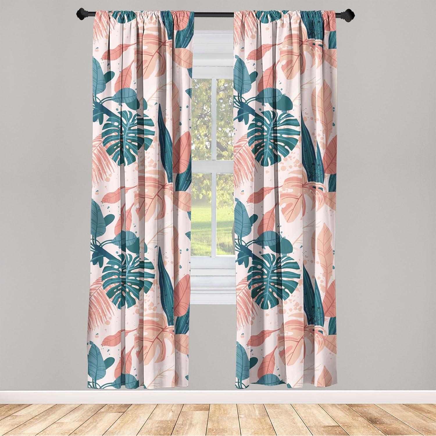 imageAmbesonne Floral Boho Curtains Dreamy Autumn Time Flowers Pattern with Romantic Aura Neutral Art Window Treatments 2 Panel Set for Living Room Bedroom Pair of 28quot x 95quot Pale Pink Coral WhiteCoral Dark Teal Peach
