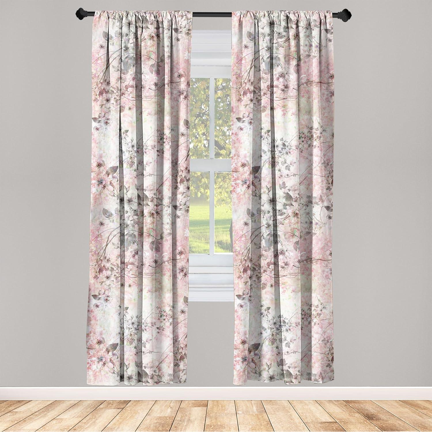 imageAmbesonne Floral Boho Curtains Dreamy Autumn Time Flowers Pattern with Romantic Aura Neutral Art Window Treatments 2 Panel Set for Living Room Bedroom Pair of 28quot x 95quot Pale Pink Coral WhiteDark Warm Taupe and Pink