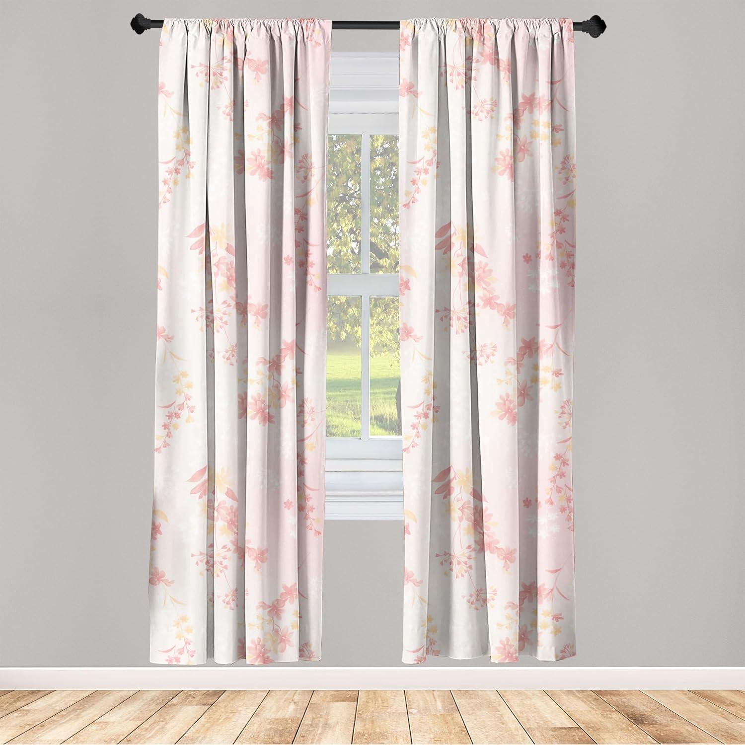 imageAmbesonne Floral Boho Curtains Dreamy Autumn Time Flowers Pattern with Romantic Aura Neutral Art Window Treatments 2 Panel Set for Living Room Bedroom Pair of 28quot x 95quot Pale Pink Coral WhitePale Pink Coral White