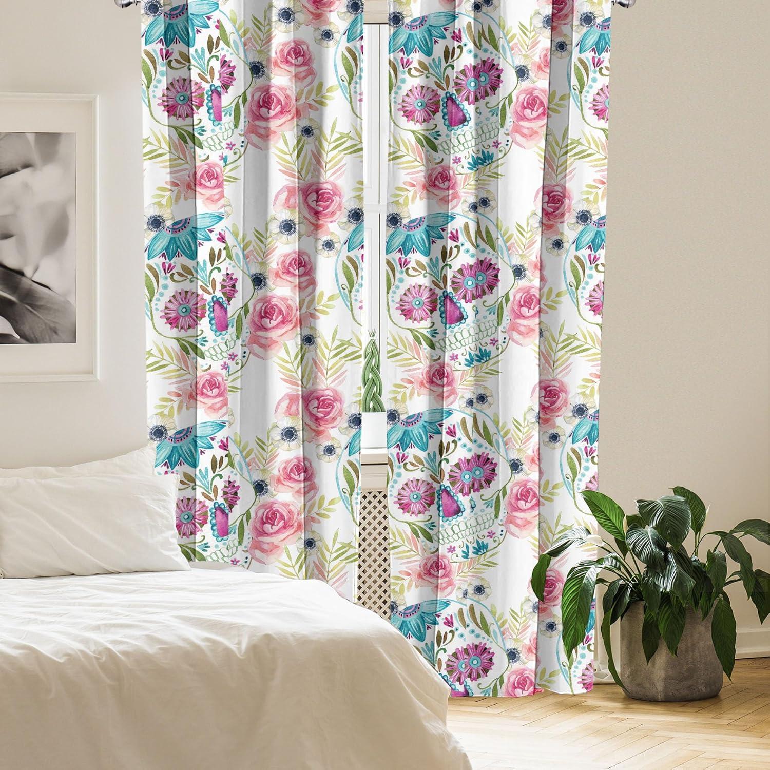 imageAmbesonne Floral Boho Curtains Dreamy Autumn Time Flowers Pattern with Romantic Aura Neutral Art Window Treatments 2 Panel Set for Living Room Bedroom Pair of 28quot x 95quot Pale Pink Coral WhitePastel Pink Turquoise