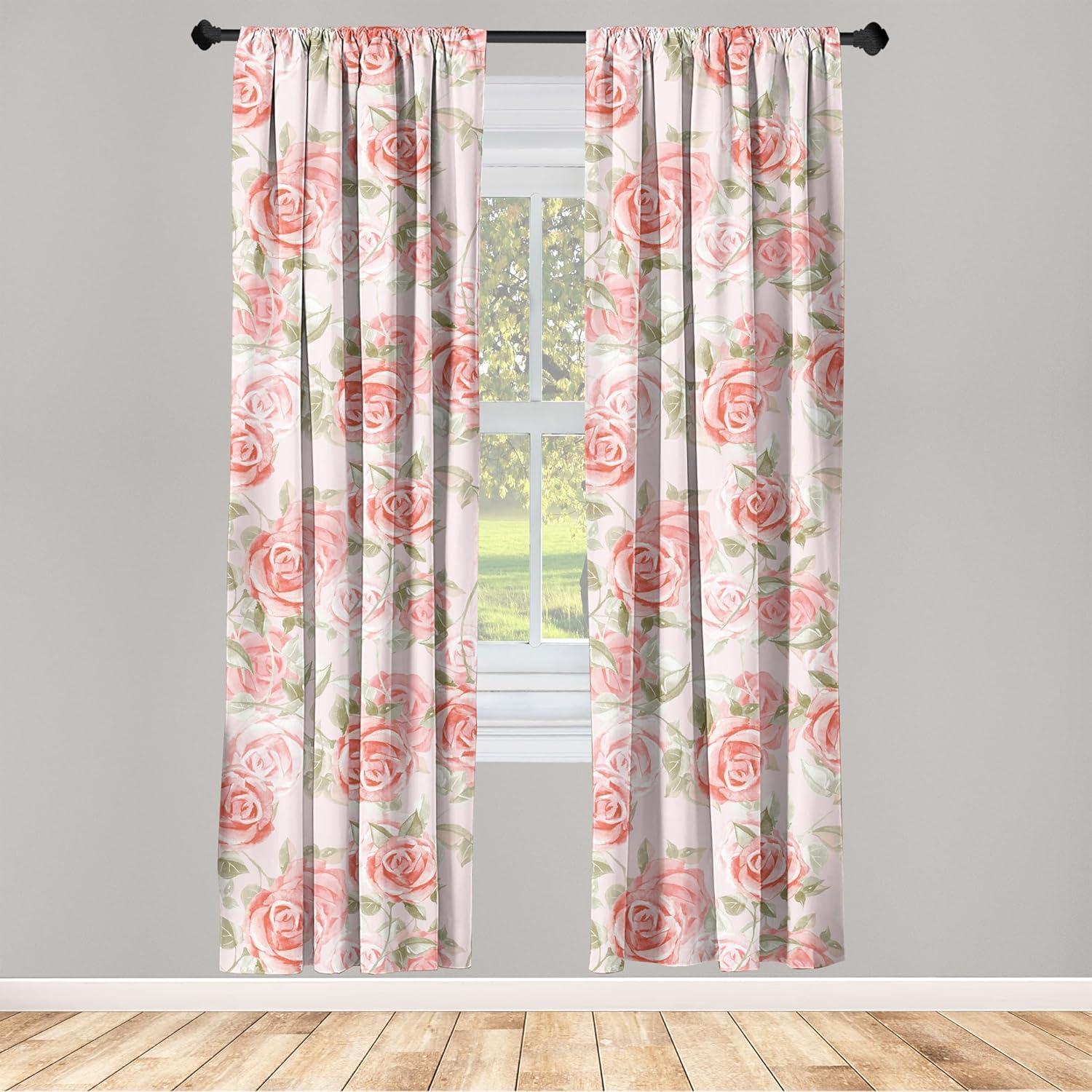 imageAmbesonne Floral Boho Curtains Dreamy Autumn Time Flowers Pattern with Romantic Aura Neutral Art Window Treatments 2 Panel Set for Living Room Bedroom Pair of 28quot x 95quot Pale Pink Coral WhiteCoral Peacock Green Blush