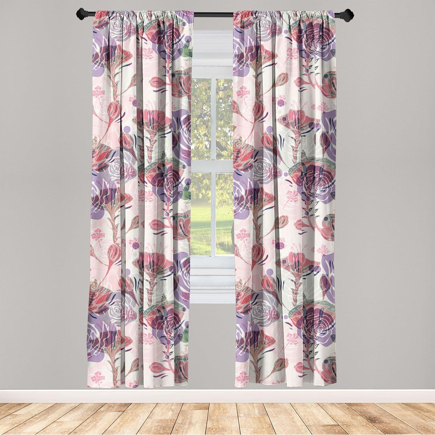 imageAmbesonne Floral Boho Curtains Dreamy Autumn Time Flowers Pattern with Romantic Aura Neutral Art Window Treatments 2 Panel Set for Living Room Bedroom Pair of 28quot x 95quot Pale Pink Coral WhitePale Pink Coral
