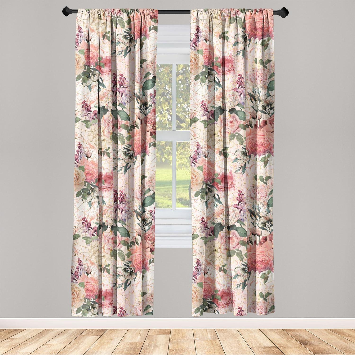 imageAmbesonne Floral Boho Curtains Dreamy Autumn Time Flowers Pattern with Romantic Aura Neutral Art Window Treatments 2 Panel Set for Living Room Bedroom Pair of 28quot x 95quot Pale Pink Coral WhitePastel Pink Green Forest