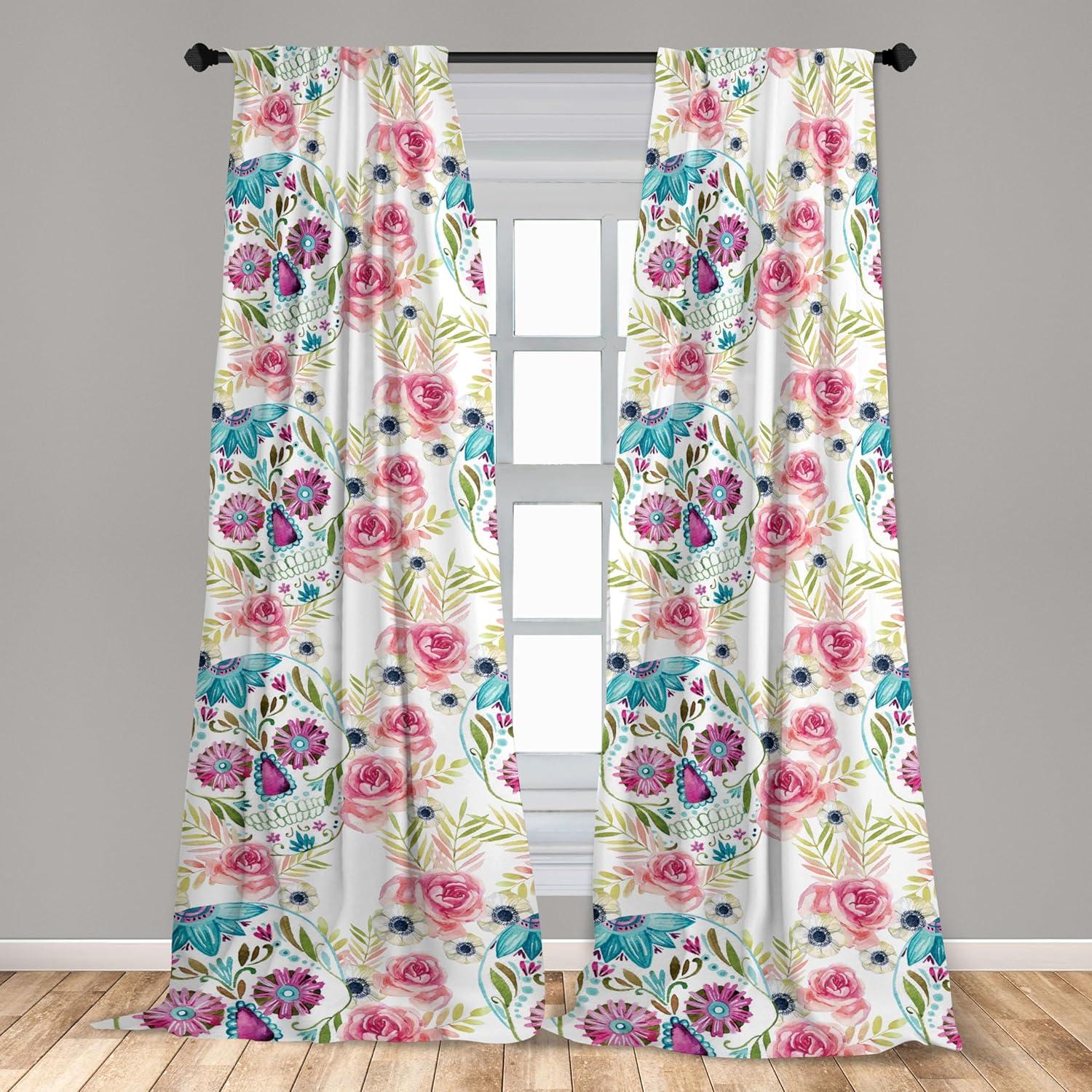 imageAmbesonne Floral Boho Curtains Dreamy Autumn Time Flowers Pattern with Romantic Aura Neutral Art Window Treatments 2 Panel Set for Living Room Bedroom Pair of 28quot x 95quot Pale Pink Coral WhitePastel Pink Turquoise