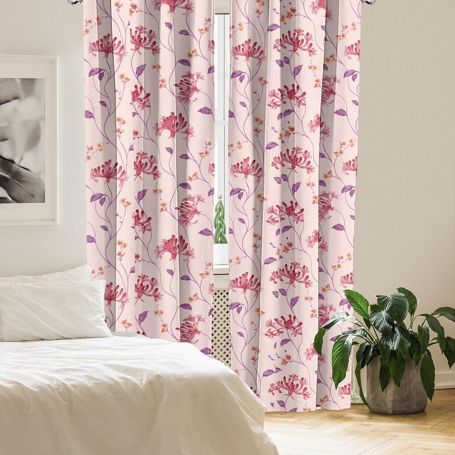 imageAmbesonne Floral Boho Curtains Dreamy Autumn Time Flowers Pattern with Romantic Aura Neutral Art Window Treatments 2 Panel Set for Living Room Bedroom Pair of 28quot x 95quot Pale Pink Coral WhiteDark Pink and Pale Fuchsia