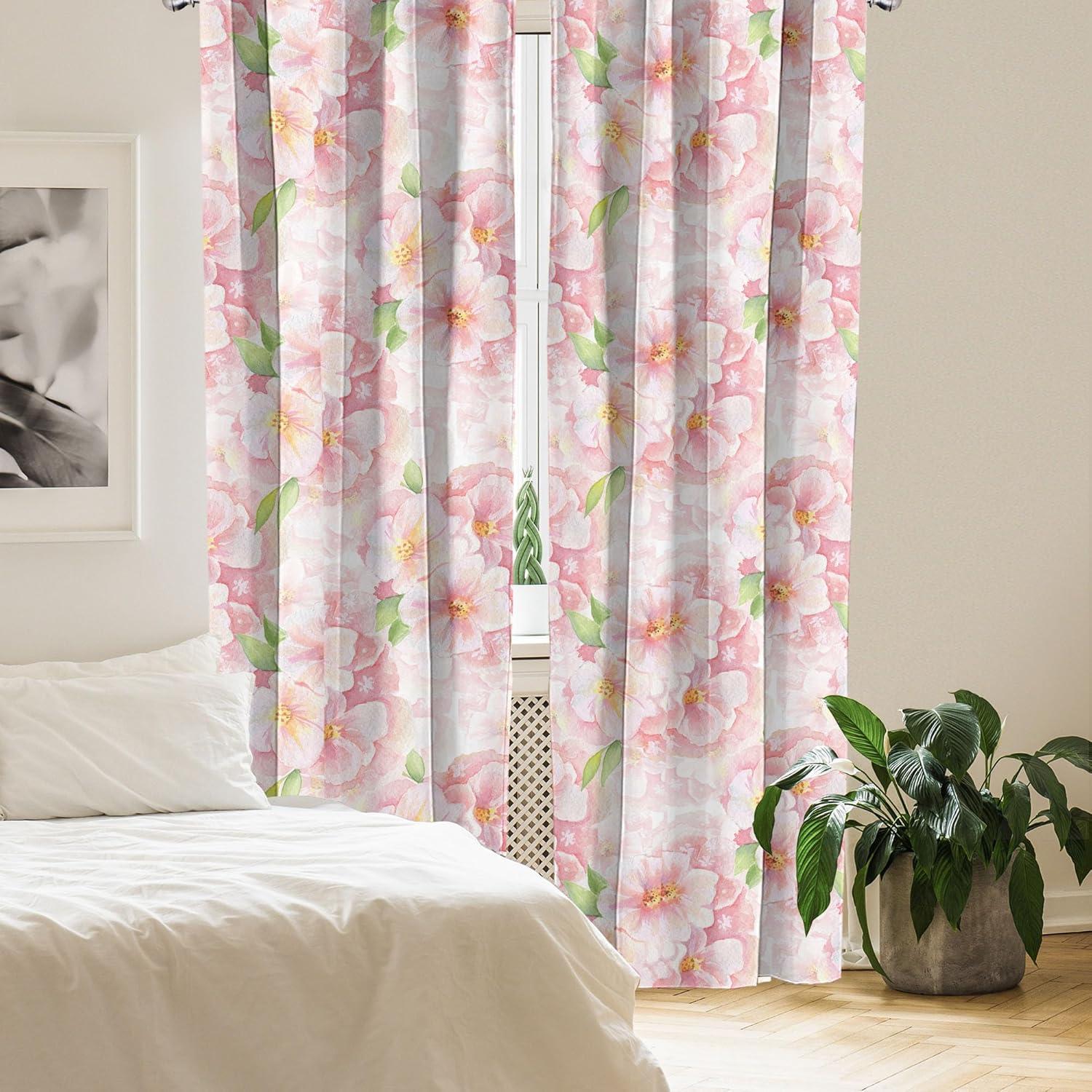 imageAmbesonne Floral Boho Curtains Dreamy Autumn Time Flowers Pattern with Romantic Aura Neutral Art Window Treatments 2 Panel Set for Living Room Bedroom Pair of 28quot x 95quot Pale Pink Coral WhitePale Pink Lime Green