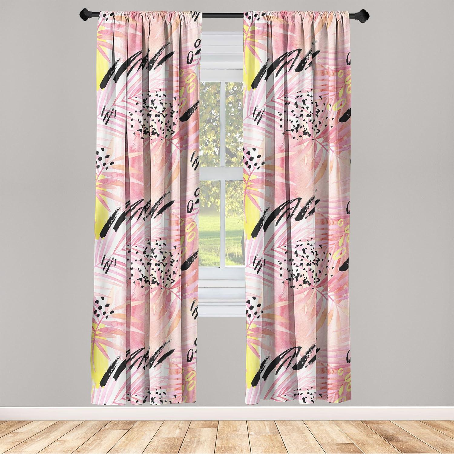 imageAmbesonne Floral Boho Curtains Dreamy Autumn Time Flowers Pattern with Romantic Aura Neutral Art Window Treatments 2 Panel Set for Living Room Bedroom Pair of 28quot x 95quot Pale Pink Coral WhitePale Pink Yellow Coral
