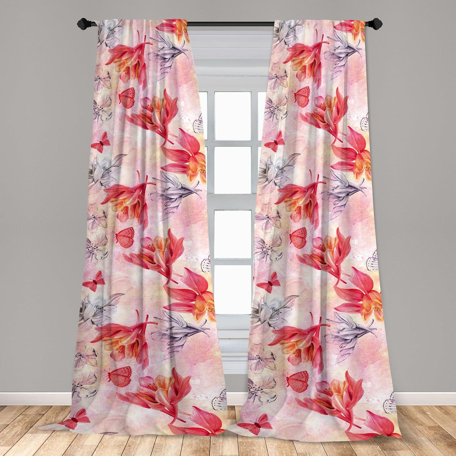 imageAmbesonne Floral Boho Curtains Dreamy Autumn Time Flowers Pattern with Romantic Aura Neutral Art Window Treatments 2 Panel Set for Living Room Bedroom Pair of 28quot x 95quot Pale Pink Coral WhiteDark Coral Dark Grey