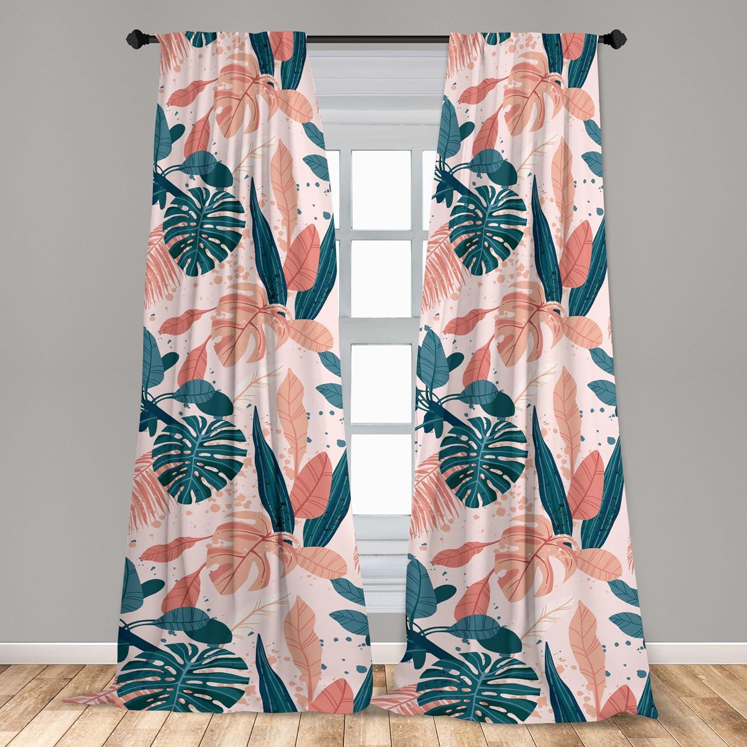 imageAmbesonne Floral Boho Curtains Dreamy Autumn Time Flowers Pattern with Romantic Aura Neutral Art Window Treatments 2 Panel Set for Living Room Bedroom Pair of 28quot x 95quot Pale Pink Coral WhiteCoral Dark Teal Peach