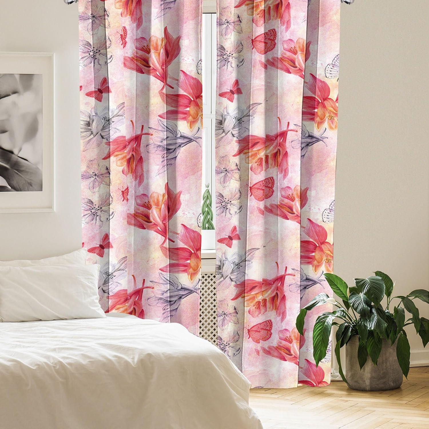 imageAmbesonne Floral Boho Curtains Dreamy Autumn Time Flowers Pattern with Romantic Aura Neutral Art Window Treatments 2 Panel Set for Living Room Bedroom Pair of 28quot x 95quot Pale Pink Coral WhiteDark Coral Dark Grey