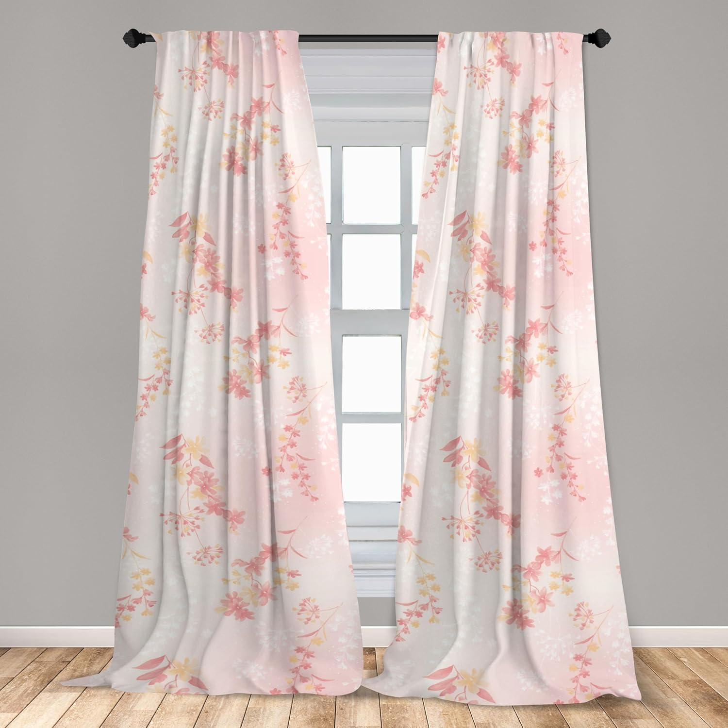 imageAmbesonne Floral Boho Curtains Dreamy Autumn Time Flowers Pattern with Romantic Aura Neutral Art Window Treatments 2 Panel Set for Living Room Bedroom Pair of 28quot x 95quot Pale Pink Coral WhitePale Pink Coral White