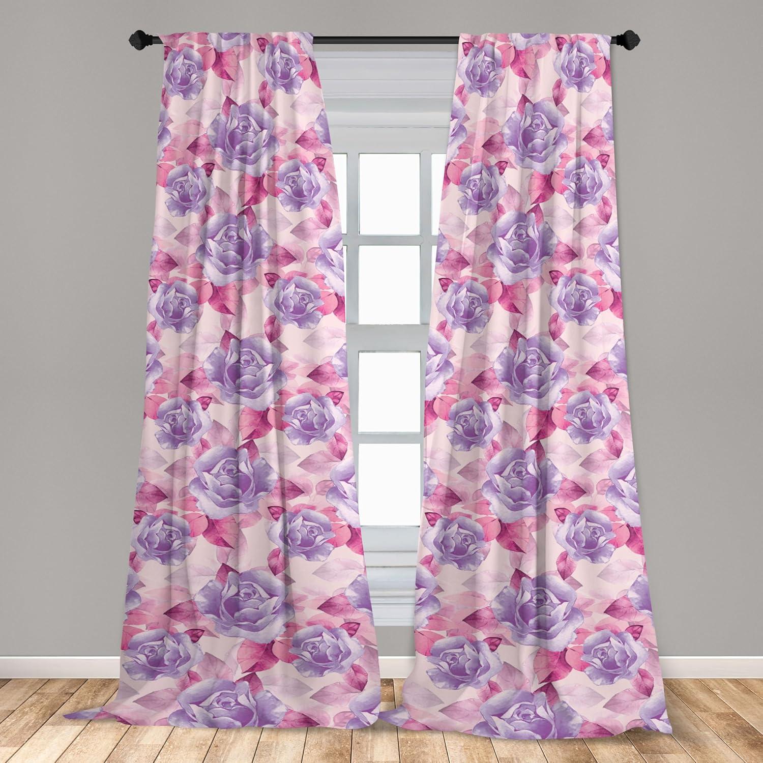 imageAmbesonne Floral Boho Curtains Dreamy Autumn Time Flowers Pattern with Romantic Aura Neutral Art Window Treatments 2 Panel Set for Living Room Bedroom Pair of 28quot x 95quot Pale Pink Coral WhiteMagenta Blue Violet Blush