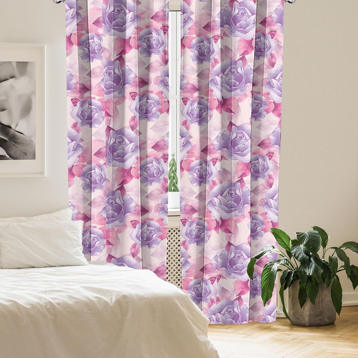 imageAmbesonne Floral Boho Curtains Dreamy Autumn Time Flowers Pattern with Romantic Aura Neutral Art Window Treatments 2 Panel Set for Living Room Bedroom Pair of 28quot x 95quot Pale Pink Coral WhiteMagenta Blue Violet Blush