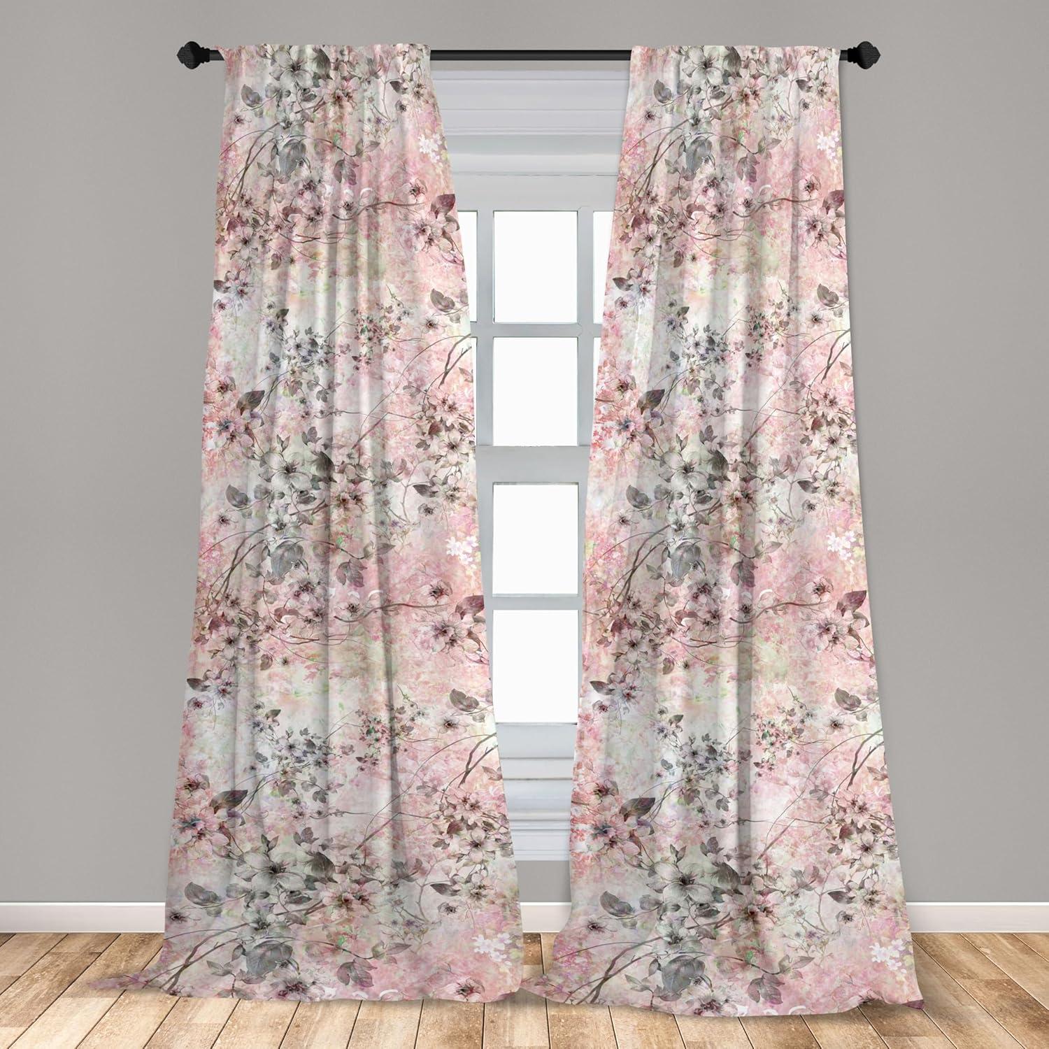 imageAmbesonne Floral Boho Curtains Dreamy Autumn Time Flowers Pattern with Romantic Aura Neutral Art Window Treatments 2 Panel Set for Living Room Bedroom Pair of 28quot x 95quot Pale Pink Coral WhiteDark Warm Taupe and Pink