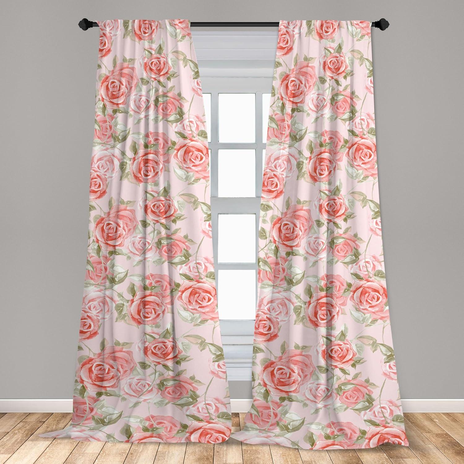 imageAmbesonne Floral Boho Curtains Dreamy Autumn Time Flowers Pattern with Romantic Aura Neutral Art Window Treatments 2 Panel Set for Living Room Bedroom Pair of 28quot x 95quot Pale Pink Coral WhiteCoral Peacock Green Blush