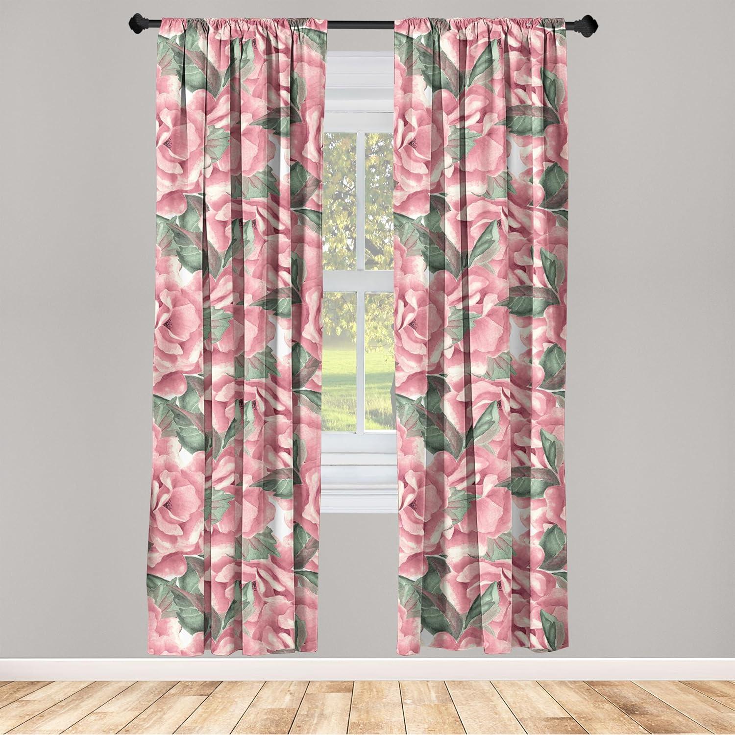 imageAmbesonne Floral Boho Curtains Dreamy Autumn Time Flowers Pattern with Romantic Aura Neutral Art Window Treatments 2 Panel Set for Living Room Bedroom Pair of 28quot x 95quot Pale Pink Coral WhitePeacock Green Pink
