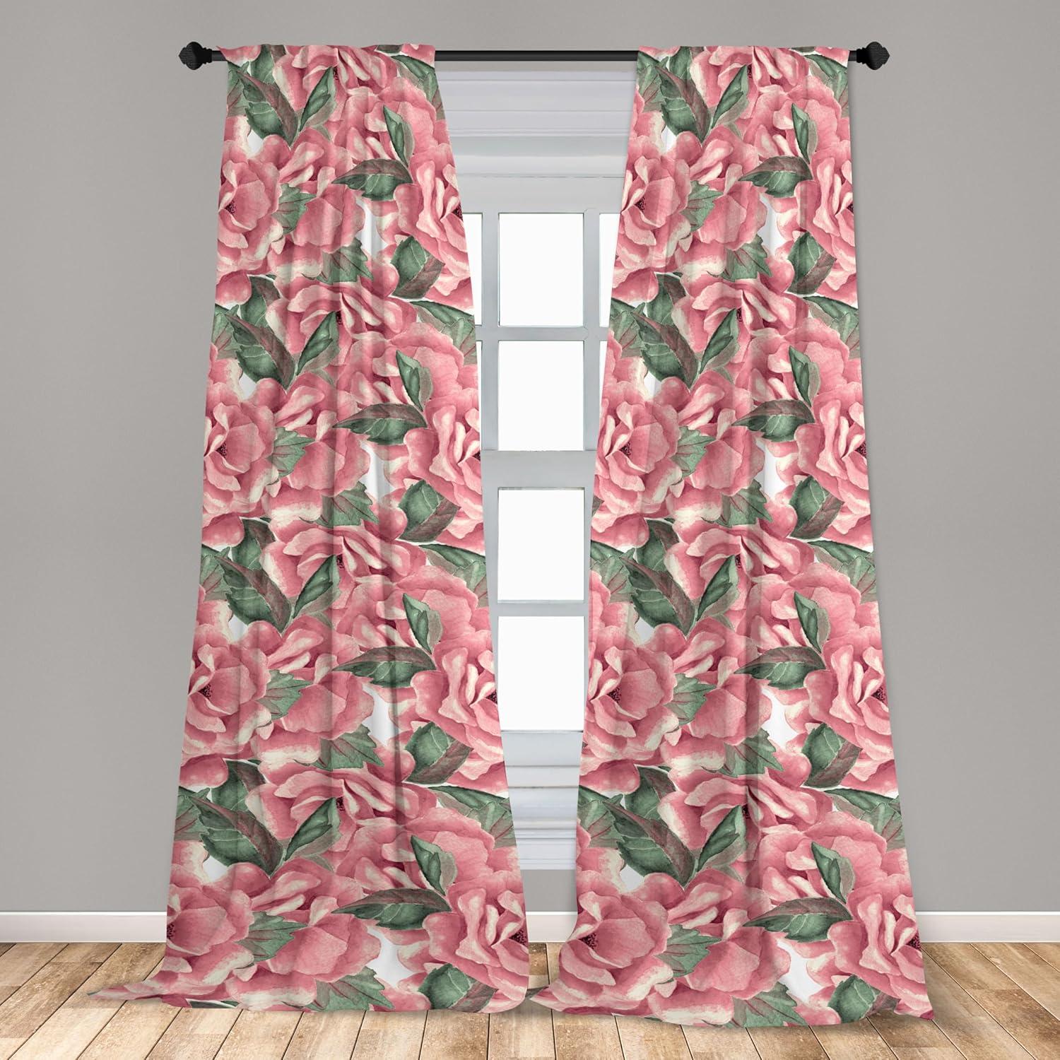 imageAmbesonne Floral Boho Curtains Dreamy Autumn Time Flowers Pattern with Romantic Aura Neutral Art Window Treatments 2 Panel Set for Living Room Bedroom Pair of 28quot x 95quot Pale Pink Coral WhitePeacock Green Pink