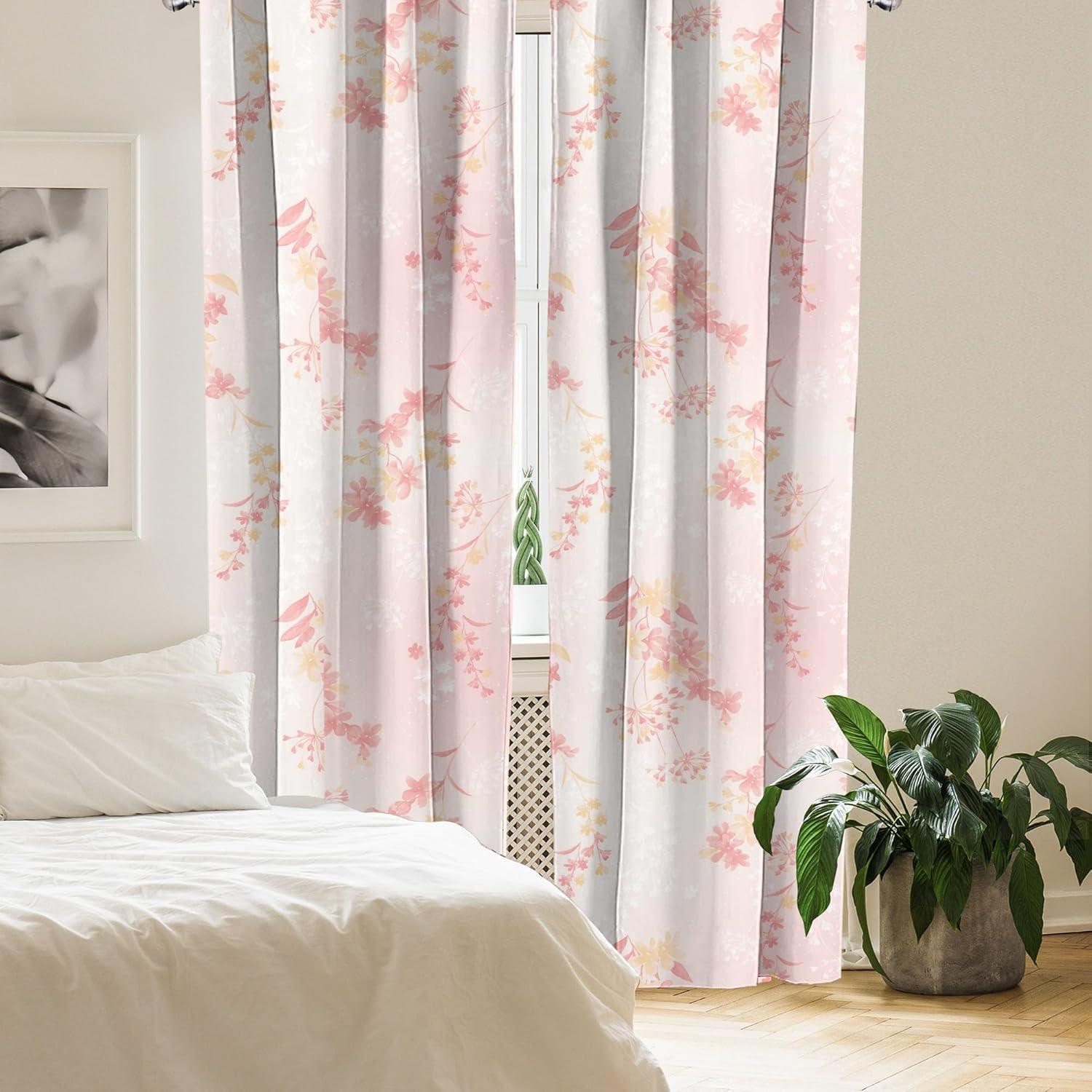 imageAmbesonne Floral Boho Curtains Dreamy Autumn Time Flowers Pattern with Romantic Aura Neutral Art Window Treatments 2 Panel Set for Living Room Bedroom Pair of 28quot x 95quot Pale Pink Coral WhitePale Pink Coral White