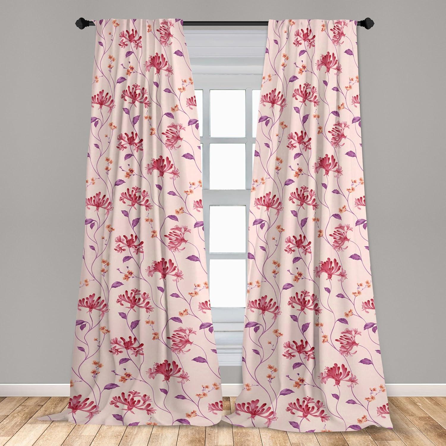 imageAmbesonne Floral Boho Curtains Dreamy Autumn Time Flowers Pattern with Romantic Aura Neutral Art Window Treatments 2 Panel Set for Living Room Bedroom Pair of 28quot x 95quot Pale Pink Coral WhiteDark Pink and Pale Fuchsia
