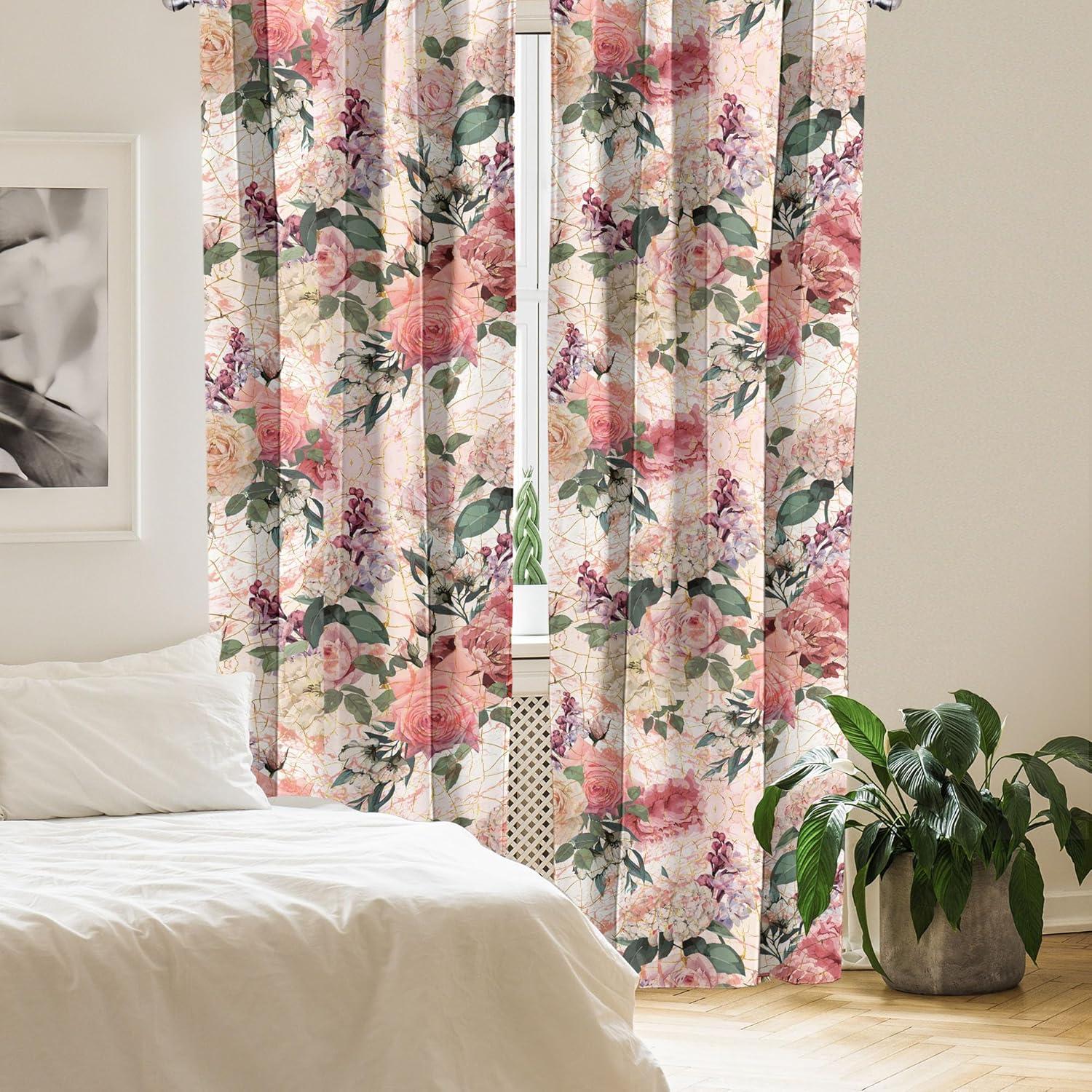 imageAmbesonne Floral Boho Curtains Dreamy Autumn Time Flowers Pattern with Romantic Aura Neutral Art Window Treatments 2 Panel Set for Living Room Bedroom Pair of 28quot x 95quot Pale Pink Coral WhitePastel Pink Green Forest