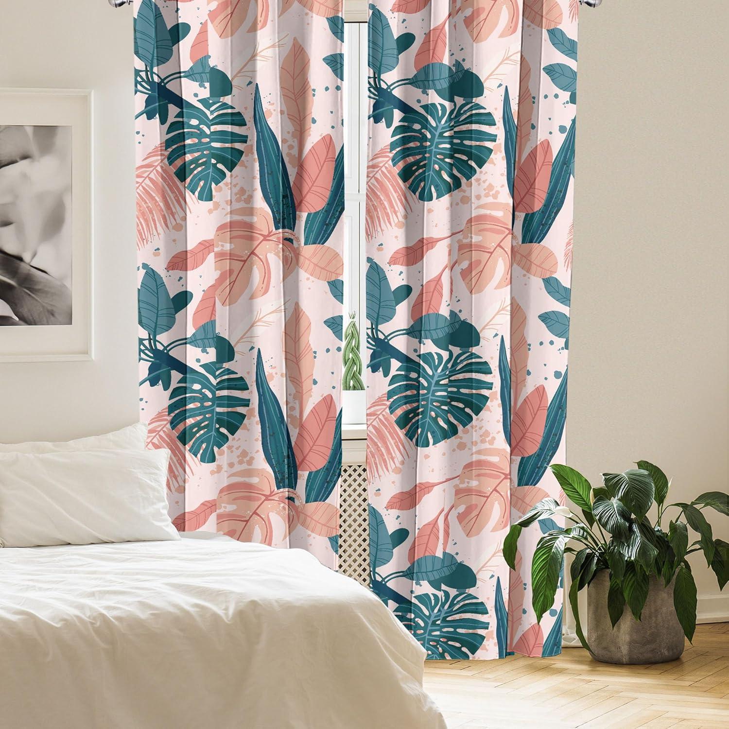 imageAmbesonne Floral Boho Curtains Dreamy Autumn Time Flowers Pattern with Romantic Aura Neutral Art Window Treatments 2 Panel Set for Living Room Bedroom Pair of 28quot x 95quot Pale Pink Coral WhiteCoral Dark Teal Peach