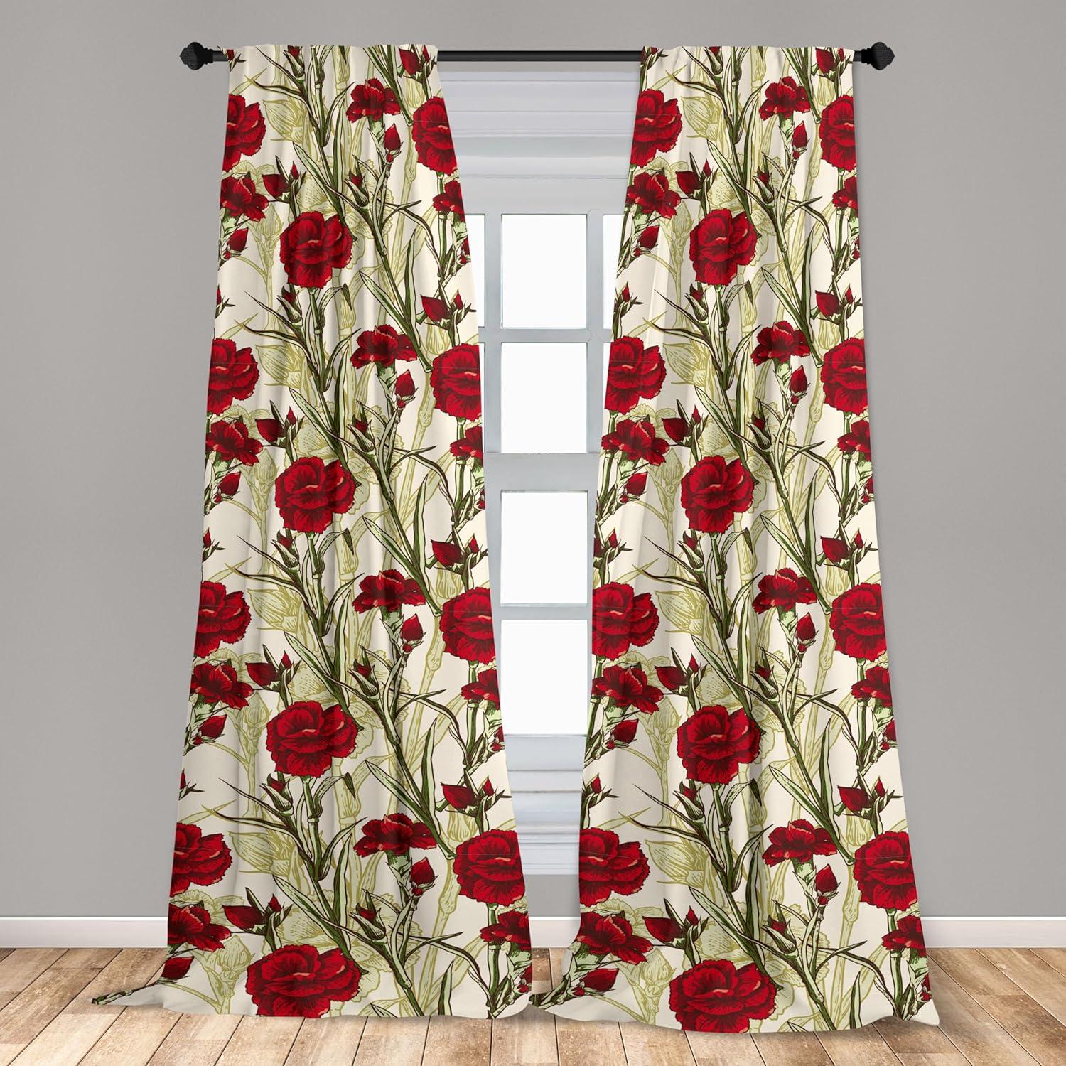 imageAmbesonne Floral Curtains Retro Chamomile Like Petals Neutral Flower Silhouettes on Brownish Back Window Treatments 2 Panel Set for Living Room Bedroom Pair of 28quot x 63quot Pale Mustard PaprikaDark Pink Green Brown