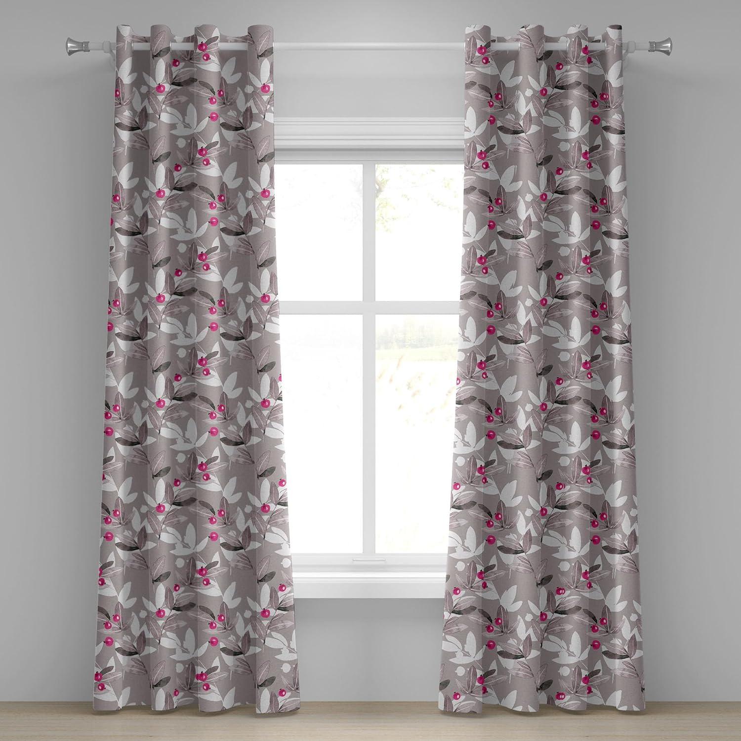 imageAmbesonne Floral Design Grommet Curtain Abstract Boho Inspirations Neutral Flowers Silhouettes on Grunge Back Decorative 2Panel Window Drapes for Bedroom Living Room 50quot x 120quot Dimgray Pale GreyTaupe Grey Hot Pink Ivory