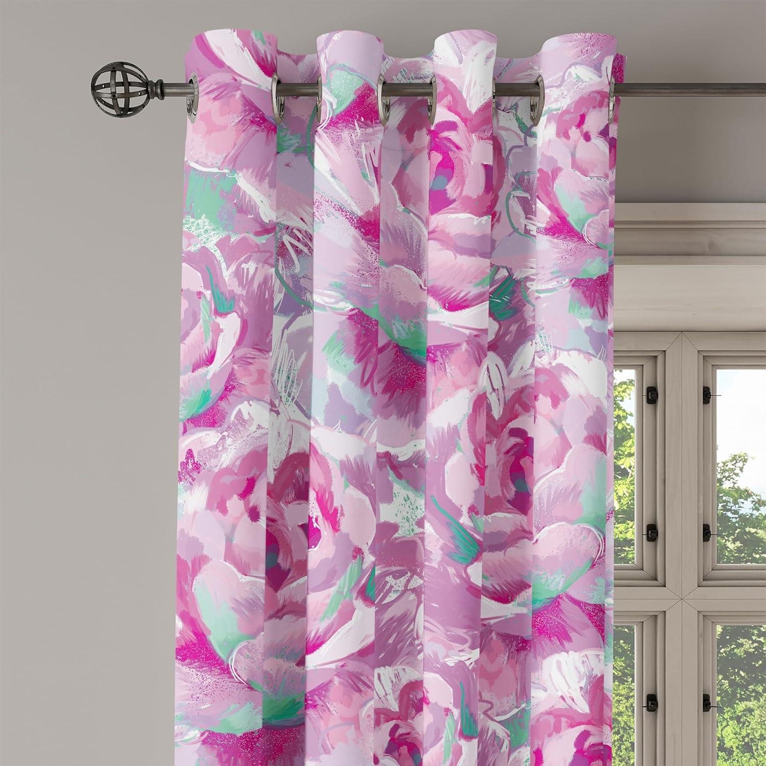 imageAmbesonne Floral Design Grommet Curtain Abstract Boho Inspirations Neutral Flowers Silhouettes on Grunge Back Decorative 2Panel Window Drapes for Bedroom Living Room 50quot x 120quot Dimgray Pale GreyPale Lilac Magenta