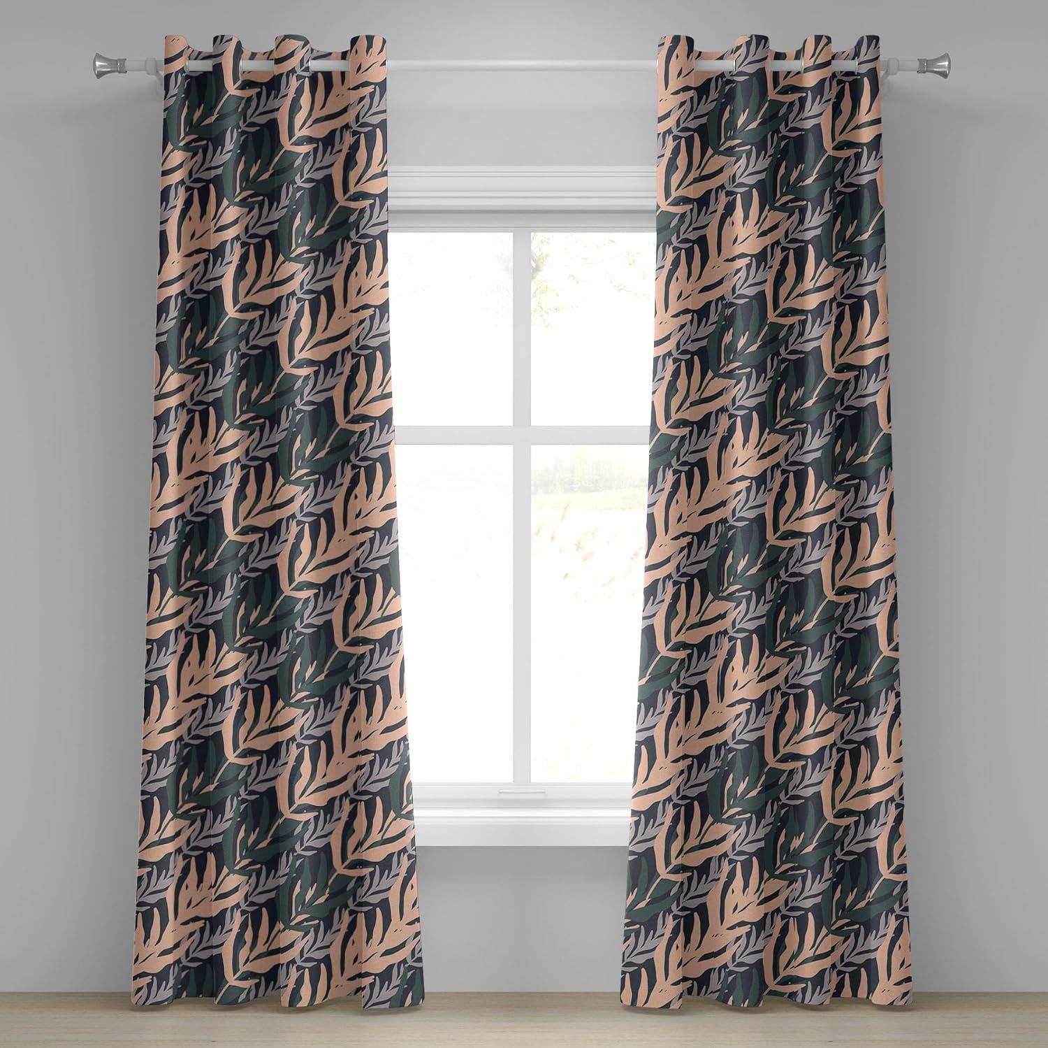 imageAmbesonne Floral Design Grommet Curtain Abstract Boho Inspirations Neutral Flowers Silhouettes on Grunge Back Decorative 2Panel Window Drapes for Bedroom Living Room 50quot x 120quot Dimgray Pale GreyPeach Hunter Green Grey