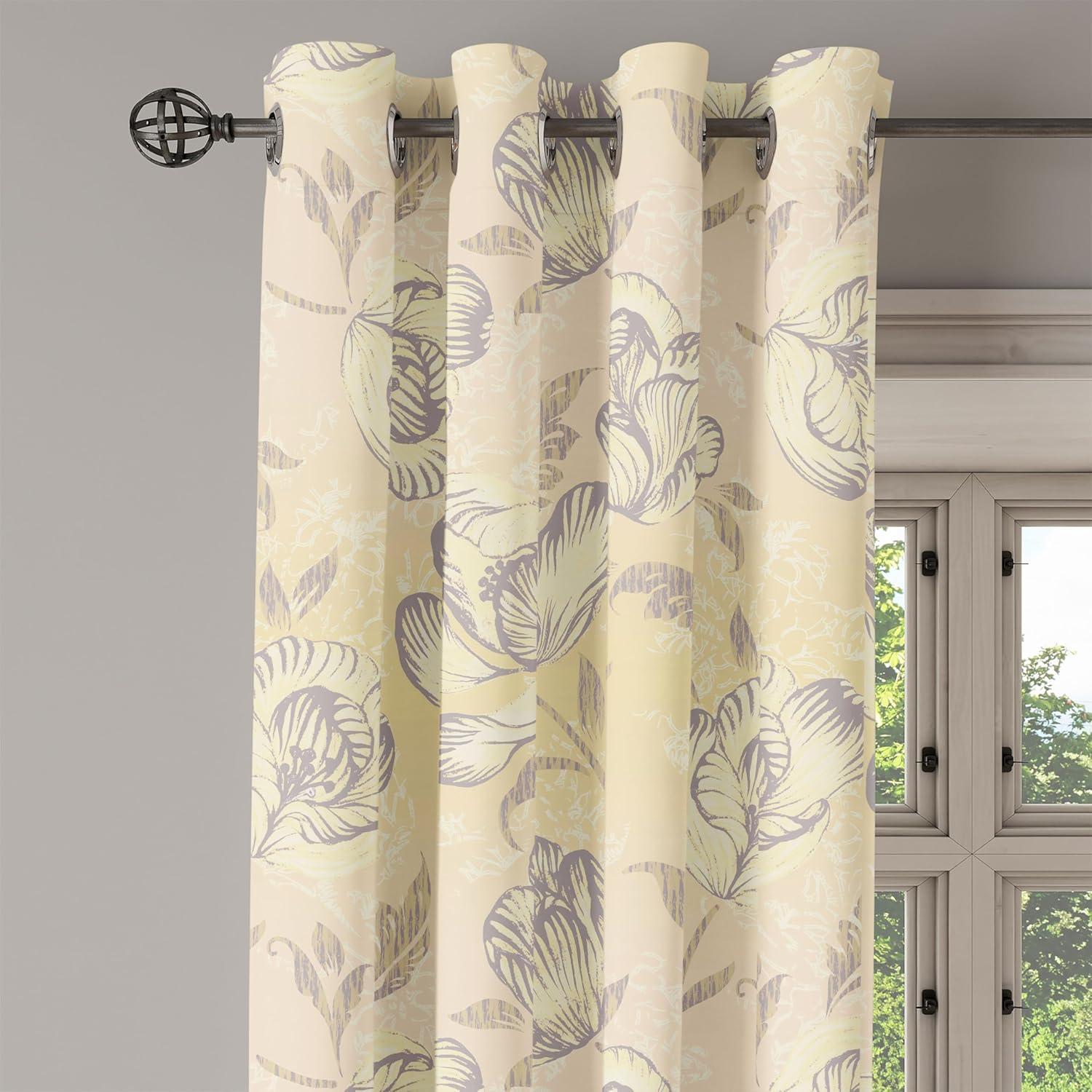 imageAmbesonne Floral Design Grommet Curtain Abstract Boho Inspirations Neutral Flowers Silhouettes on Grunge Back Decorative 2Panel Window Drapes for Bedroom Living Room 50quot x 120quot Dimgray Pale GreyChampagne Purpleblue