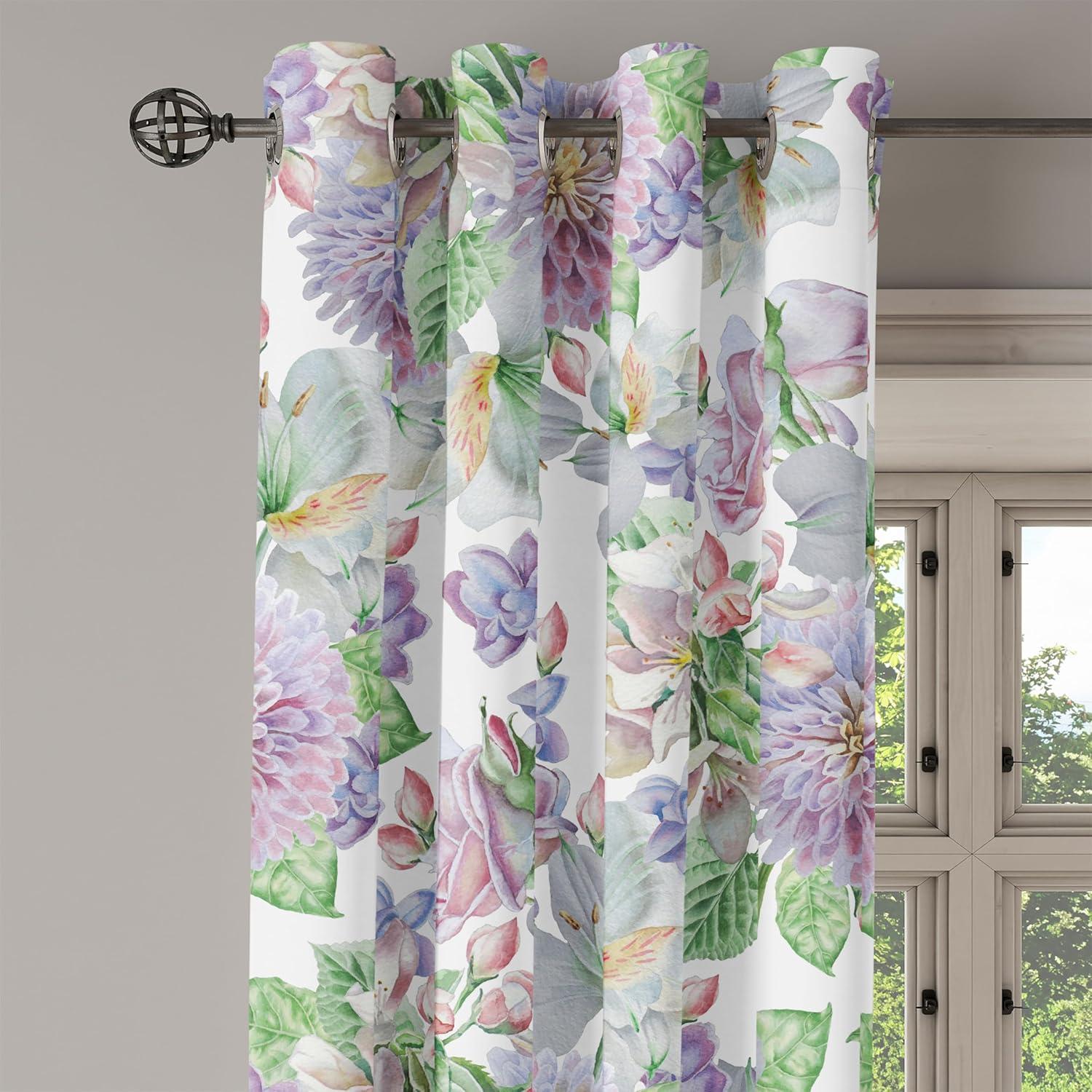 imageAmbesonne Floral Design Grommet Curtain Abstract Boho Inspirations Neutral Flowers Silhouettes on Grunge Back Decorative 2Panel Window Drapes for Bedroom Living Room 50quot x 120quot Dimgray Pale GreyPeacock Green and Pale Purple