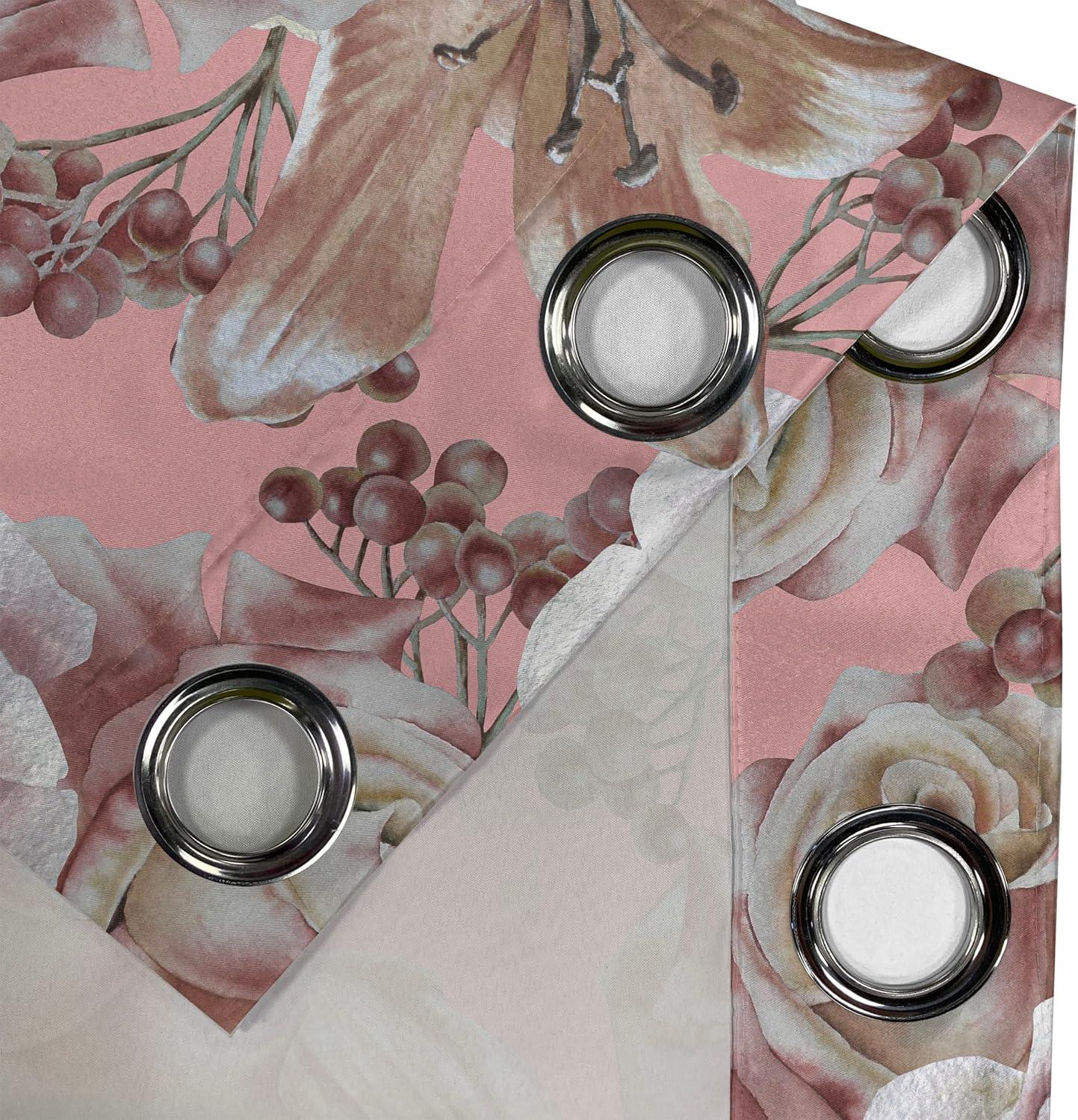 imageAmbesonne Floral Design Grommet Curtain Abstract Boho Inspirations Neutral Flowers Silhouettes on Grunge Back Decorative 2Panel Window Drapes for Bedroom Living Room 50quot x 120quot Dimgray Pale GreyPastel Pink and Pale Redwood
