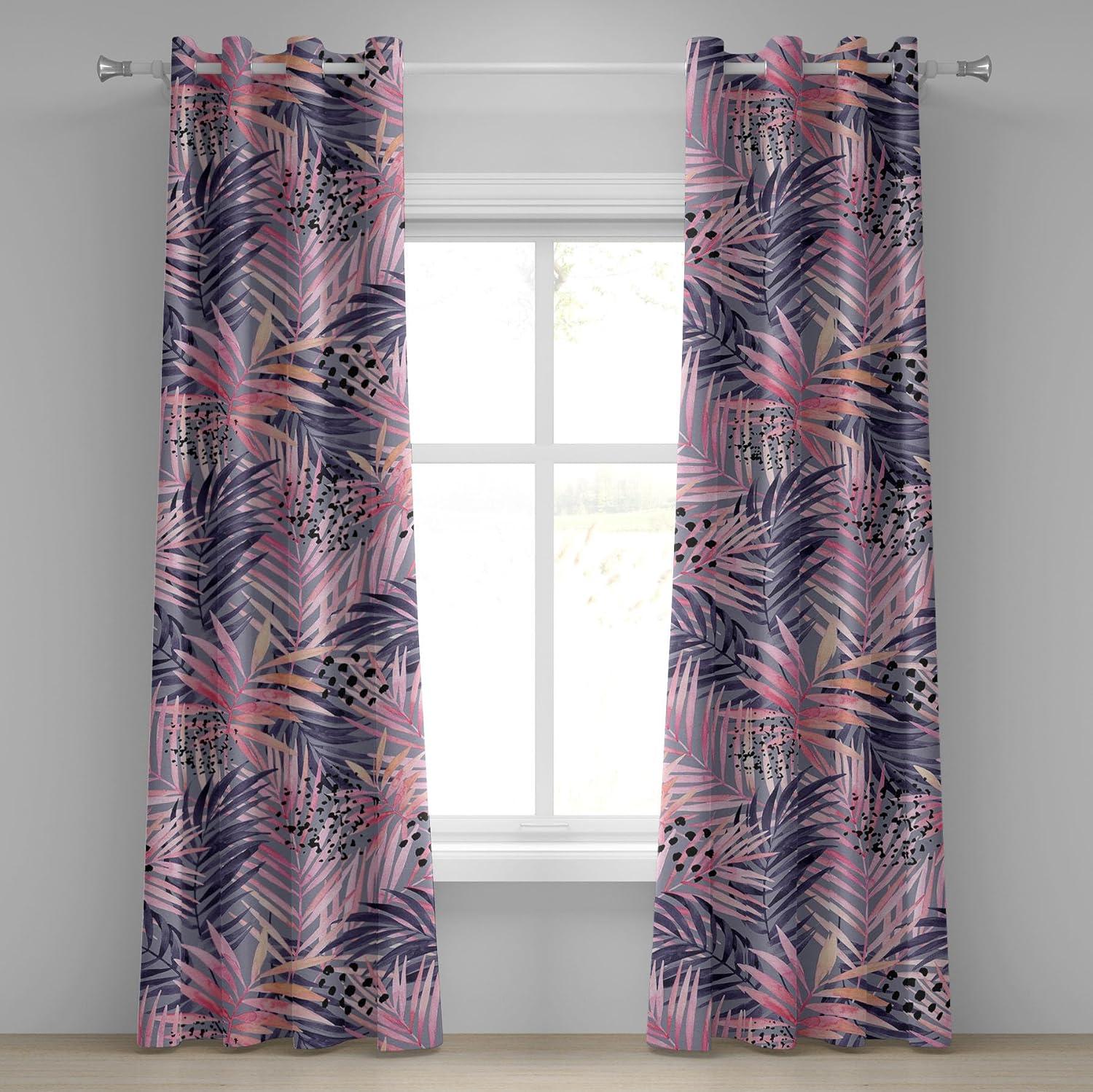 imageAmbesonne Floral Design Grommet Curtain Abstract Boho Inspirations Neutral Flowers Silhouettes on Grunge Back Decorative 2Panel Window Drapes for Bedroom Living Room 50quot x 120quot Dimgray Pale GreySoft Pink Eggplant Coral