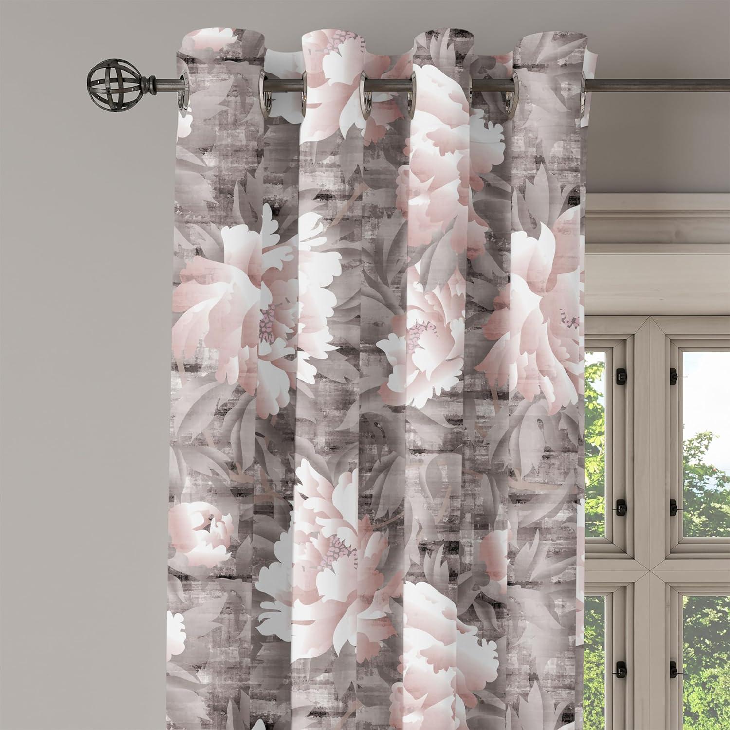 imageAmbesonne Floral Design Grommet Curtain Abstract Boho Inspirations Neutral Flowers Silhouettes on Grunge Back Decorative 2Panel Window Drapes for Bedroom Living Room 50quot x 120quot Dimgray Pale GreyPale Salmon Taupe Grey