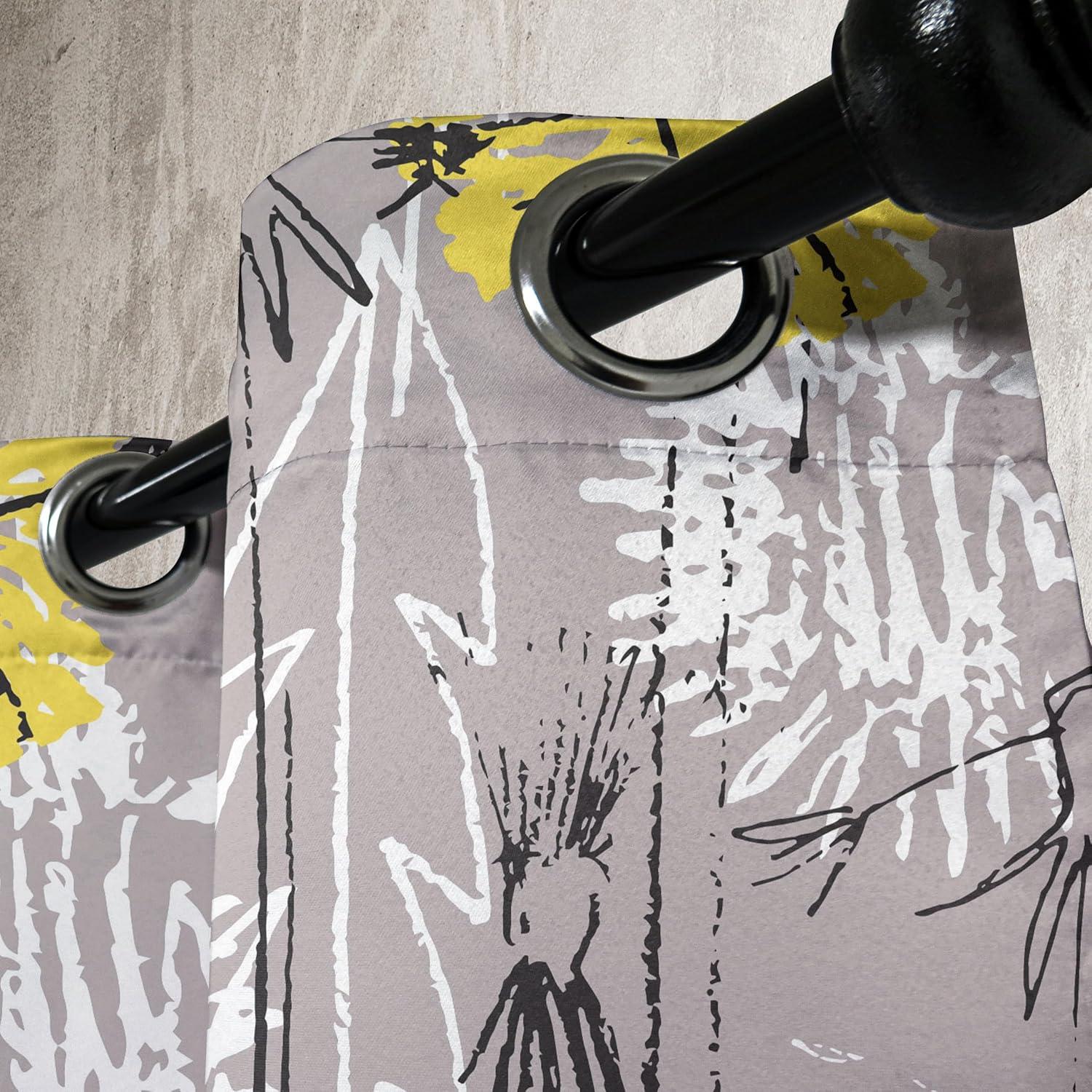 imageAmbesonne Floral Design Grommet Curtain Abstract Boho Inspirations Neutral Flowers Silhouettes on Grunge Back Decorative 2Panel Window Drapes for Bedroom Living Room 50quot x 120quot Dimgray Pale GreyTaupe Grey White Yellow