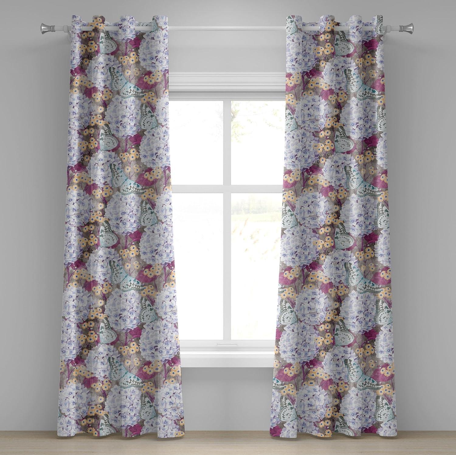 imageAmbesonne Floral Design Grommet Curtain Abstract Boho Inspirations Neutral Flowers Silhouettes on Grunge Back Decorative 2Panel Window Drapes for Bedroom Living Room 50quot x 120quot Dimgray Pale GreyDark Teal and Pale Fuchsia