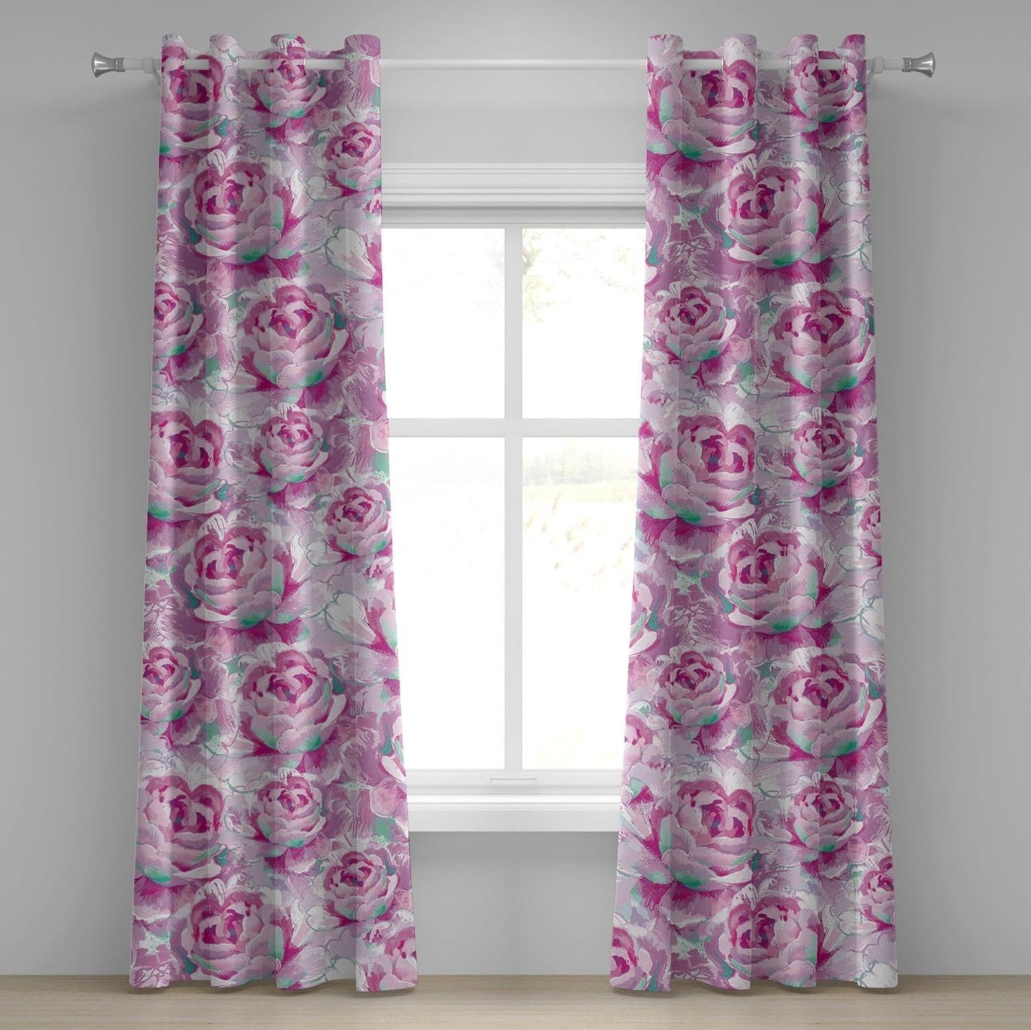 imageAmbesonne Floral Design Grommet Curtain Abstract Boho Inspirations Neutral Flowers Silhouettes on Grunge Back Decorative 2Panel Window Drapes for Bedroom Living Room 50quot x 120quot Dimgray Pale GreyPale Lilac Magenta