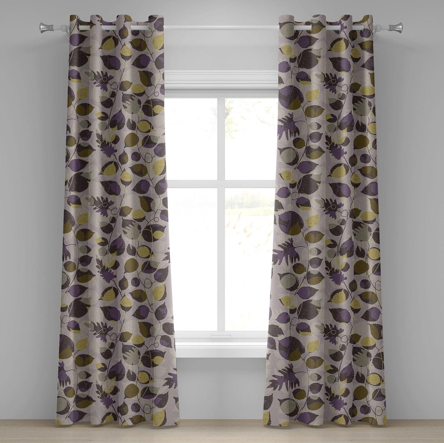 imageAmbesonne Floral Design Grommet Curtain Abstract Boho Inspirations Neutral Flowers Silhouettes on Grunge Back Decorative 2Panel Window Drapes for Bedroom Living Room 50quot x 120quot Dimgray Pale GreyFawn and Pale Eggplant