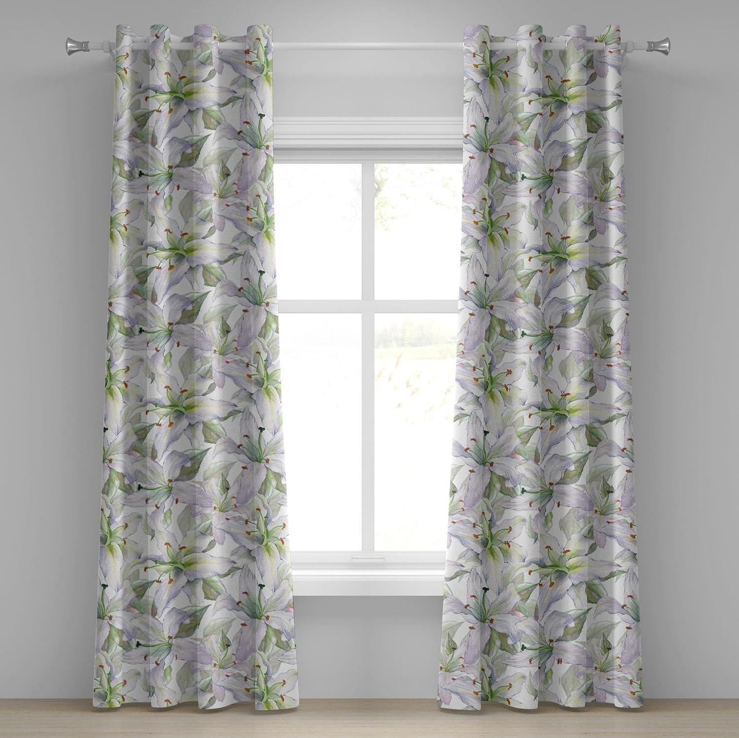 imageAmbesonne Floral Design Grommet Curtain Abstract Boho Inspirations Neutral Flowers Silhouettes on Grunge Back Decorative 2Panel Window Drapes for Bedroom Living Room 50quot x 120quot Dimgray Pale GreyPastel Purple Lime Green