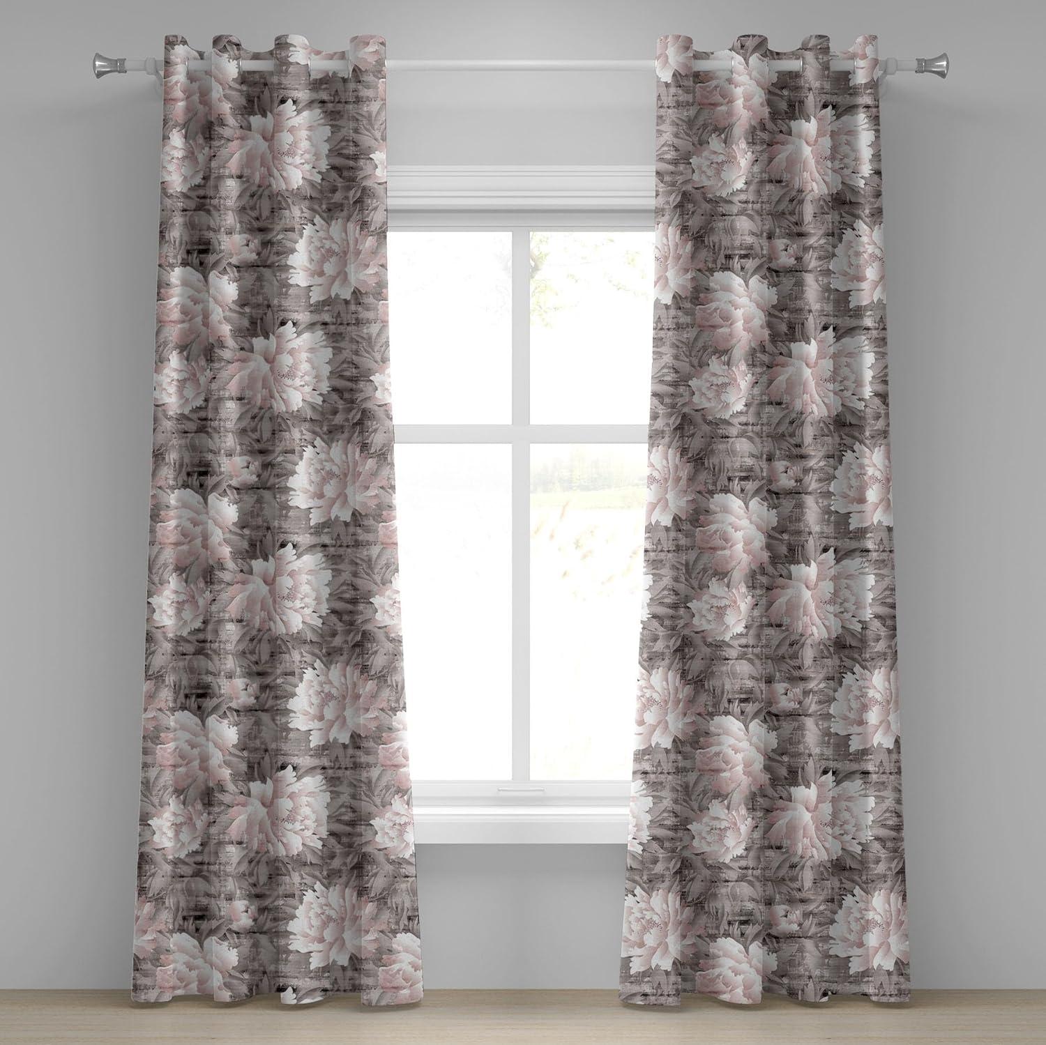 imageAmbesonne Floral Design Grommet Curtain Abstract Boho Inspirations Neutral Flowers Silhouettes on Grunge Back Decorative 2Panel Window Drapes for Bedroom Living Room 50quot x 120quot Dimgray Pale GreyPale Salmon Taupe Grey