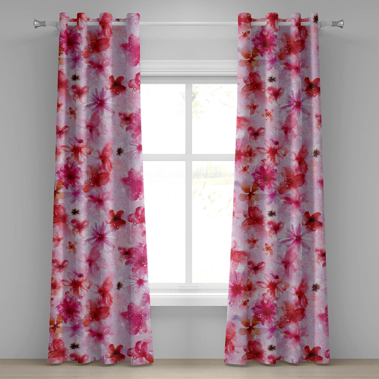 imageAmbesonne Floral Design Grommet Curtain Abstract Boho Inspirations Neutral Flowers Silhouettes on Grunge Back Decorative 2Panel Window Drapes for Bedroom Living Room 50quot x 120quot Dimgray Pale GreyDark Pink Pastel Purple