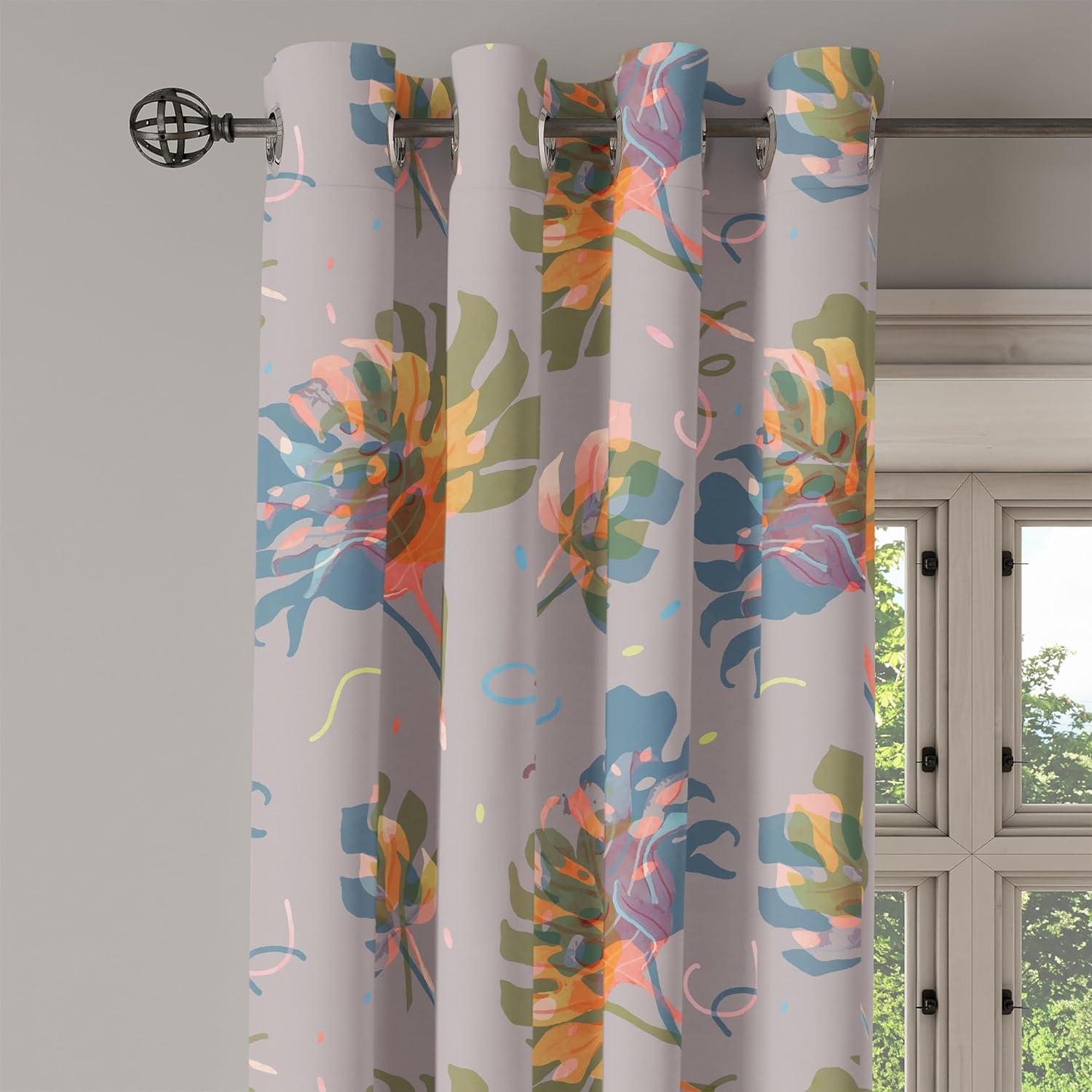 imageAmbesonne Floral Design Grommet Curtain Abstract Boho Inspirations Neutral Flowers Silhouettes on Grunge Back Decorative 2Panel Window Drapes for Bedroom Living Room 50quot x 120quot Dimgray Pale GreyPale Vermilion and Slate Blue