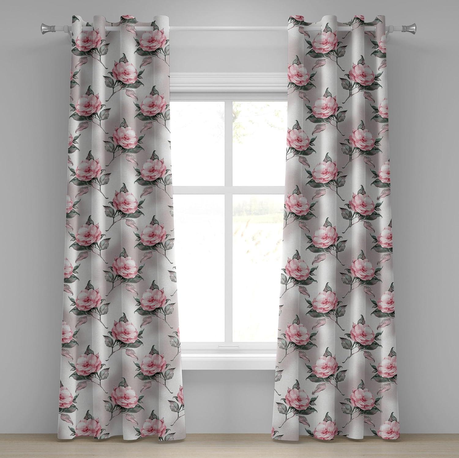 imageAmbesonne Floral Design Grommet Curtain Abstract Boho Inspirations Neutral Flowers Silhouettes on Grunge Back Decorative 2Panel Window Drapes for Bedroom Living Room 50quot x 120quot Dimgray Pale GreyPale Pink Laurel Green