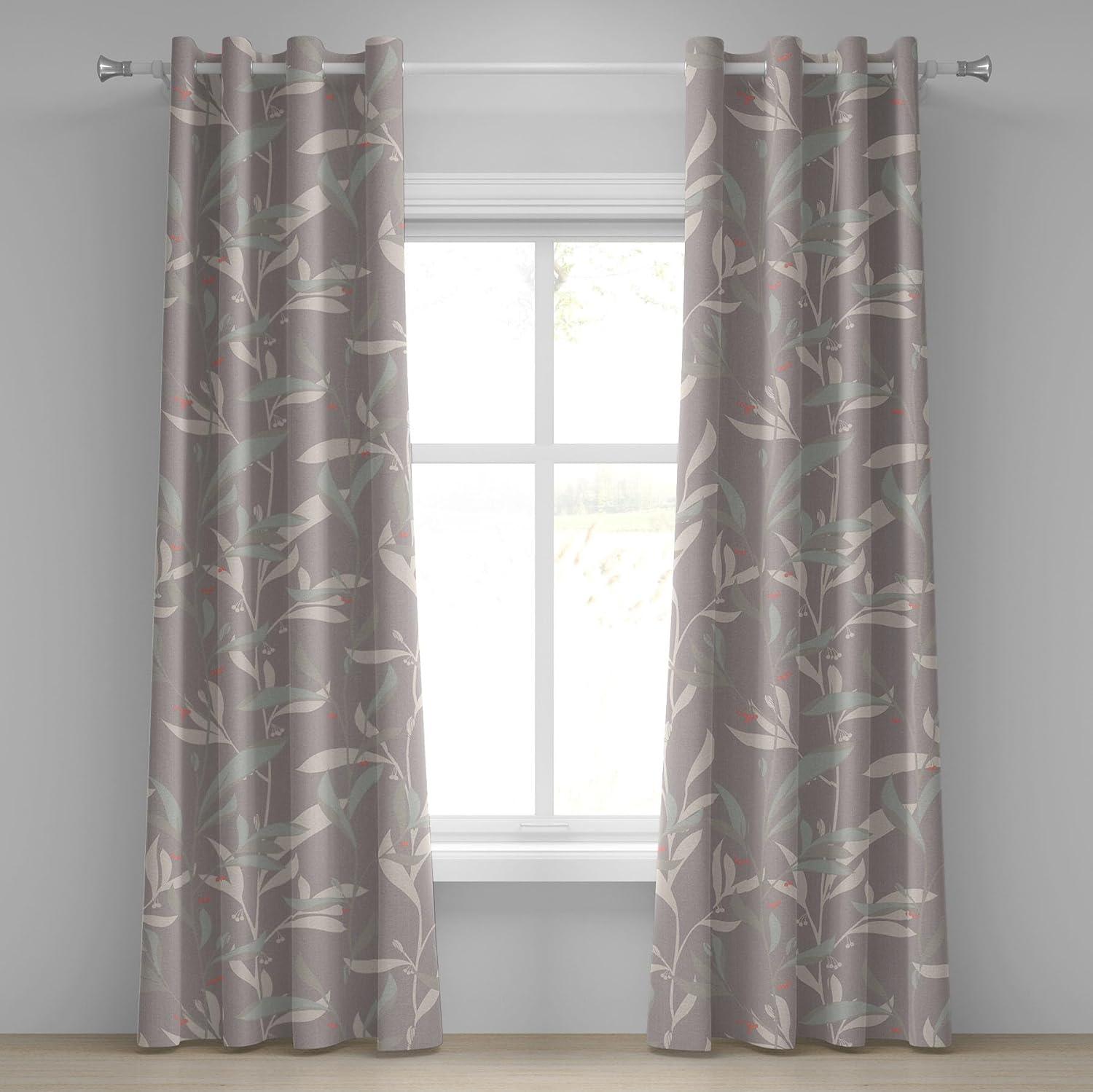 imageAmbesonne Floral Design Grommet Curtain Abstract Boho Inspirations Neutral Flowers Silhouettes on Grunge Back Decorative 2Panel Window Drapes for Bedroom Living Room 50quot x 120quot Dimgray Pale GreyPale Mauve and Pale Seafoam